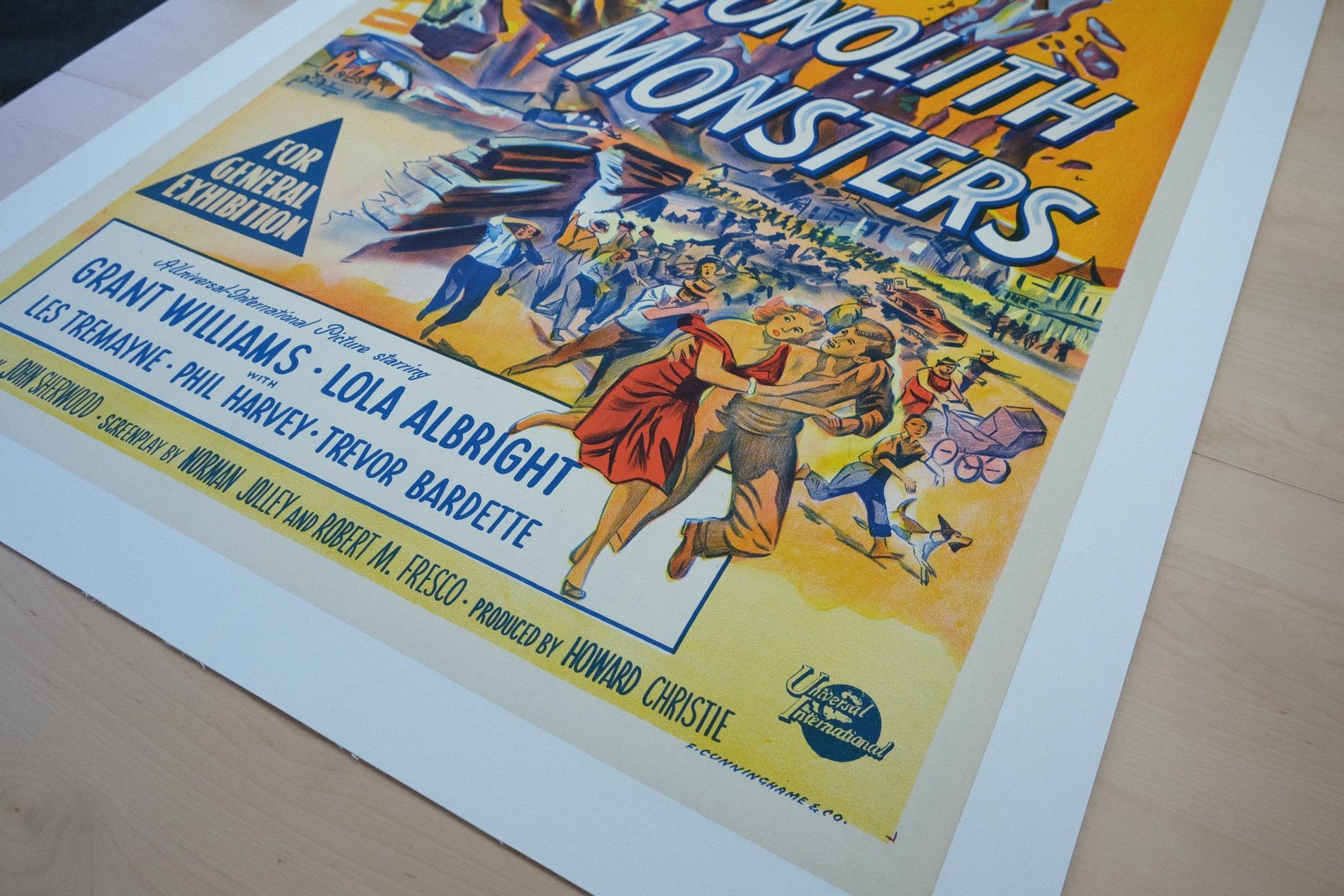 Size: One-Sheet

Condition: Mint

Dimensions: 1150mm x 780mm (inc. Linen Border)

Type: Original Lithographic Print - Linen Backed

Year: 1957

Details: A rare original poster for the classic 1957 Sci-Fi film ‘The Monolith Monsters’. This