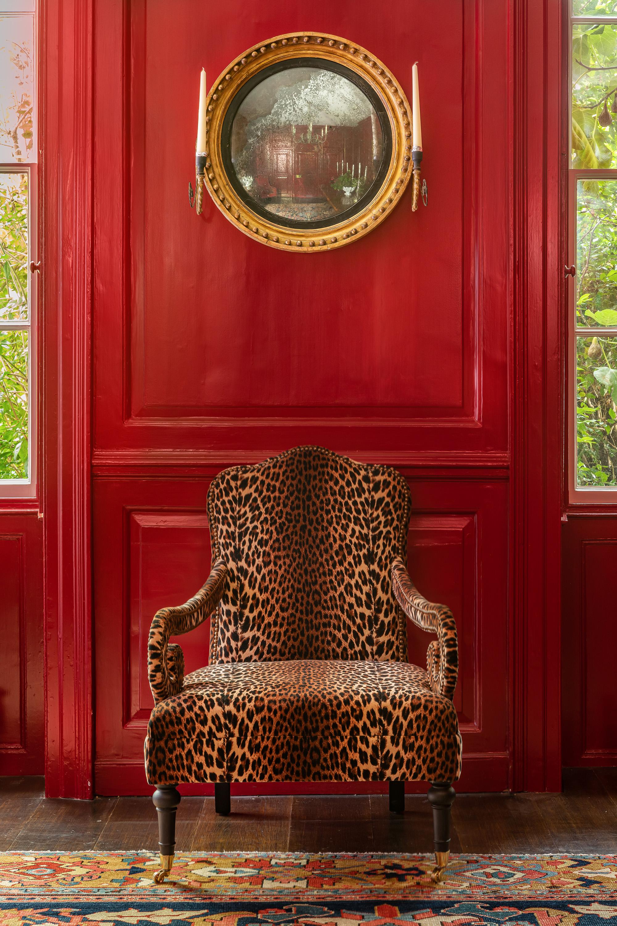 Louis XIV The Montague Armchair eight-way hand tied and upholstered in Leopard Velvet For Sale