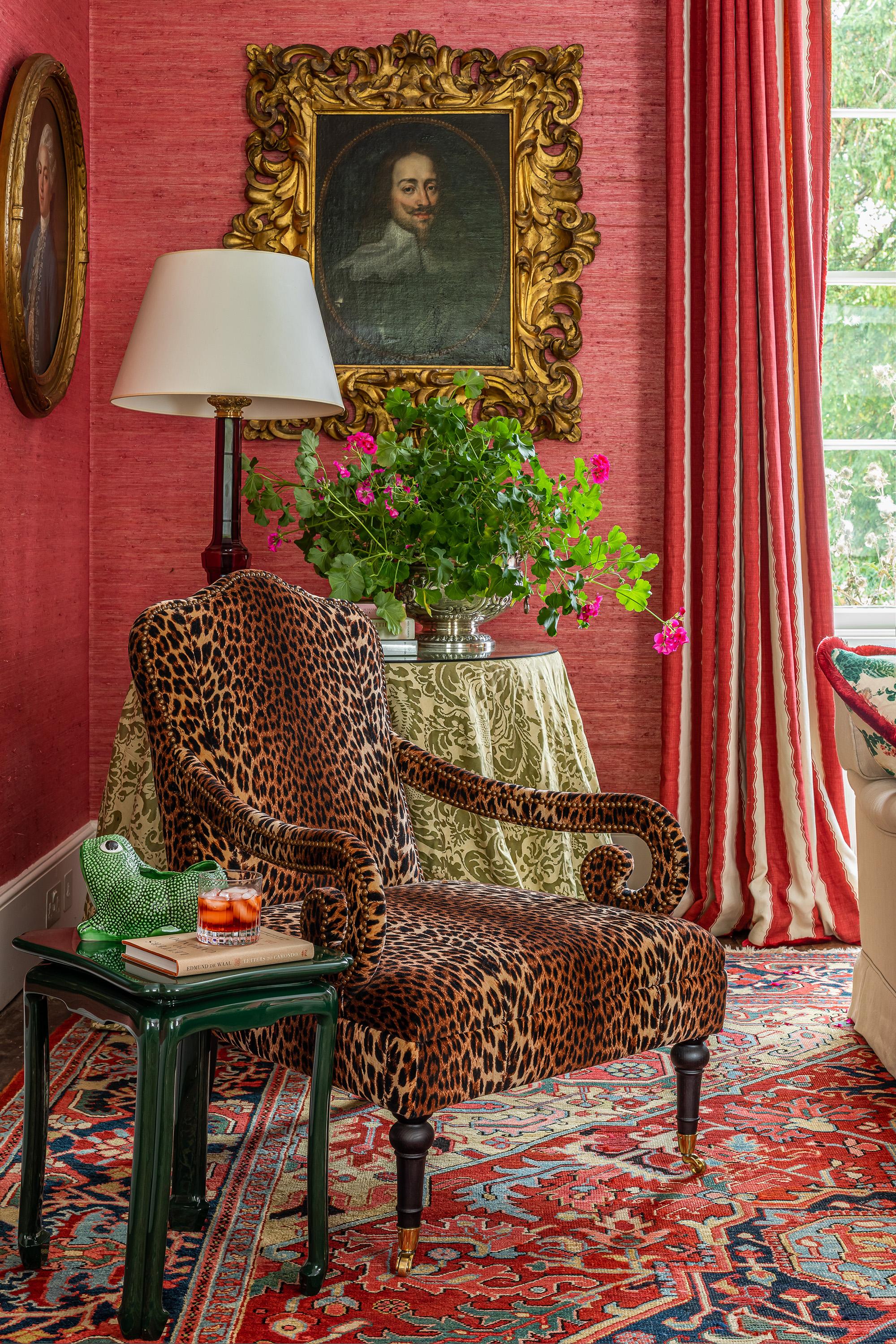 Portuguese The Montague Armchair eight-way hand tied and upholstered in Leopard Velvet For Sale