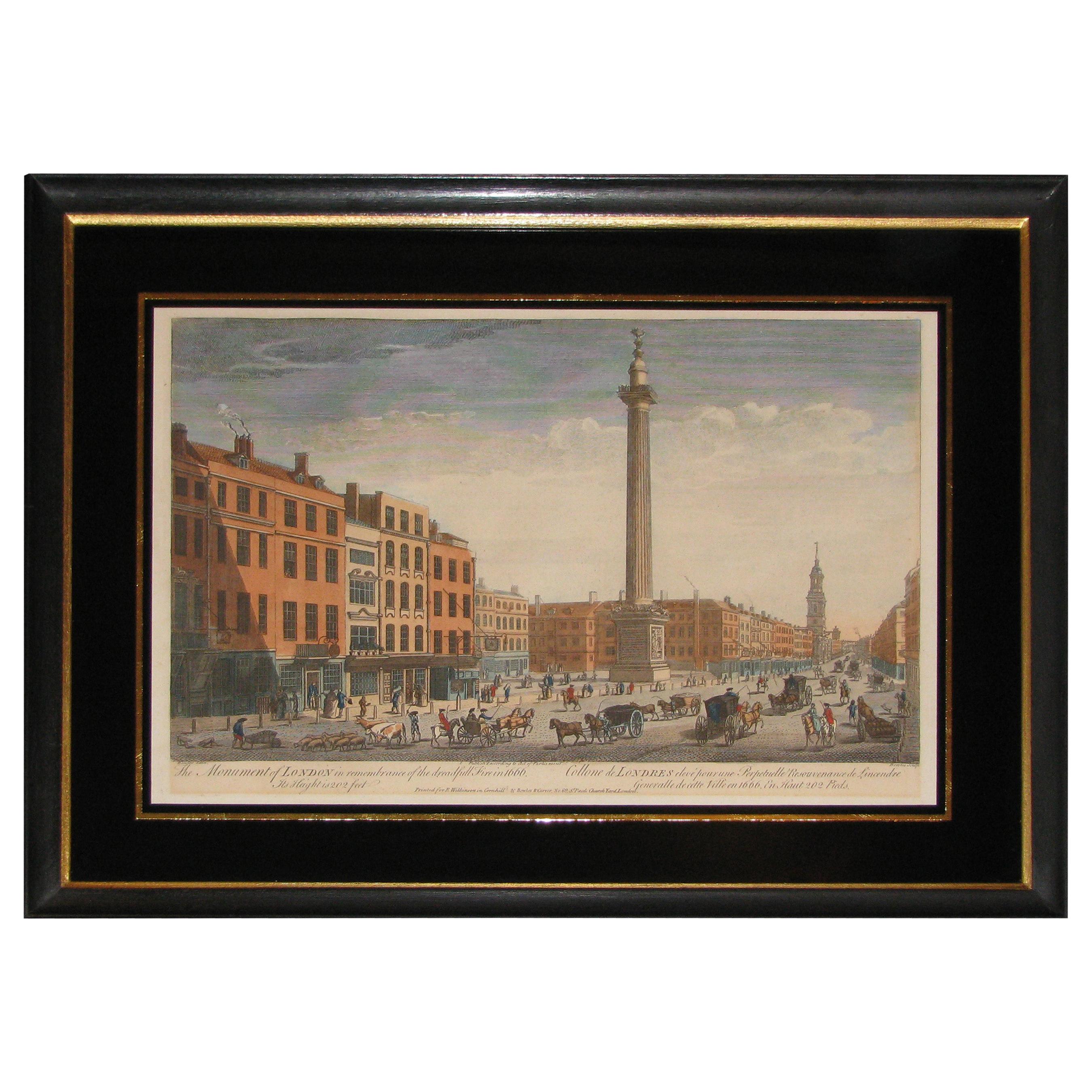 'The Monument of London' Georgian Copper Plate Etching by Thomas Bowles For Sale