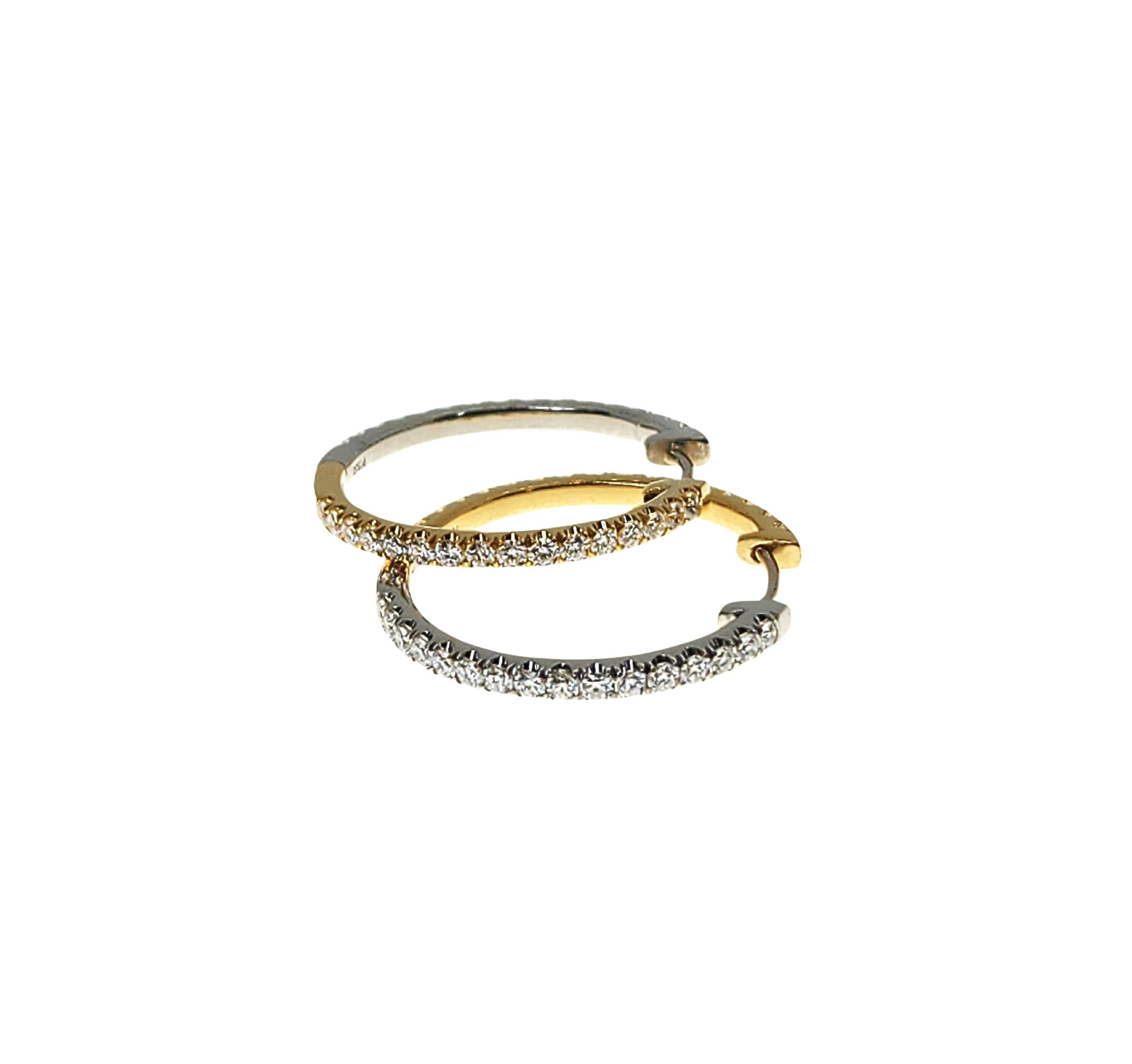 Brilliant Cut The Moon and Sun Hinged Hoops with Diamonds in Platinum and 18K Gold Two Tone. For Sale