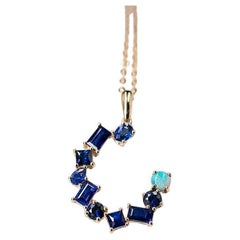The Moon - Blue Sapphire & Australian Solid Opal Pendant Necklace 18k Yellow Gol