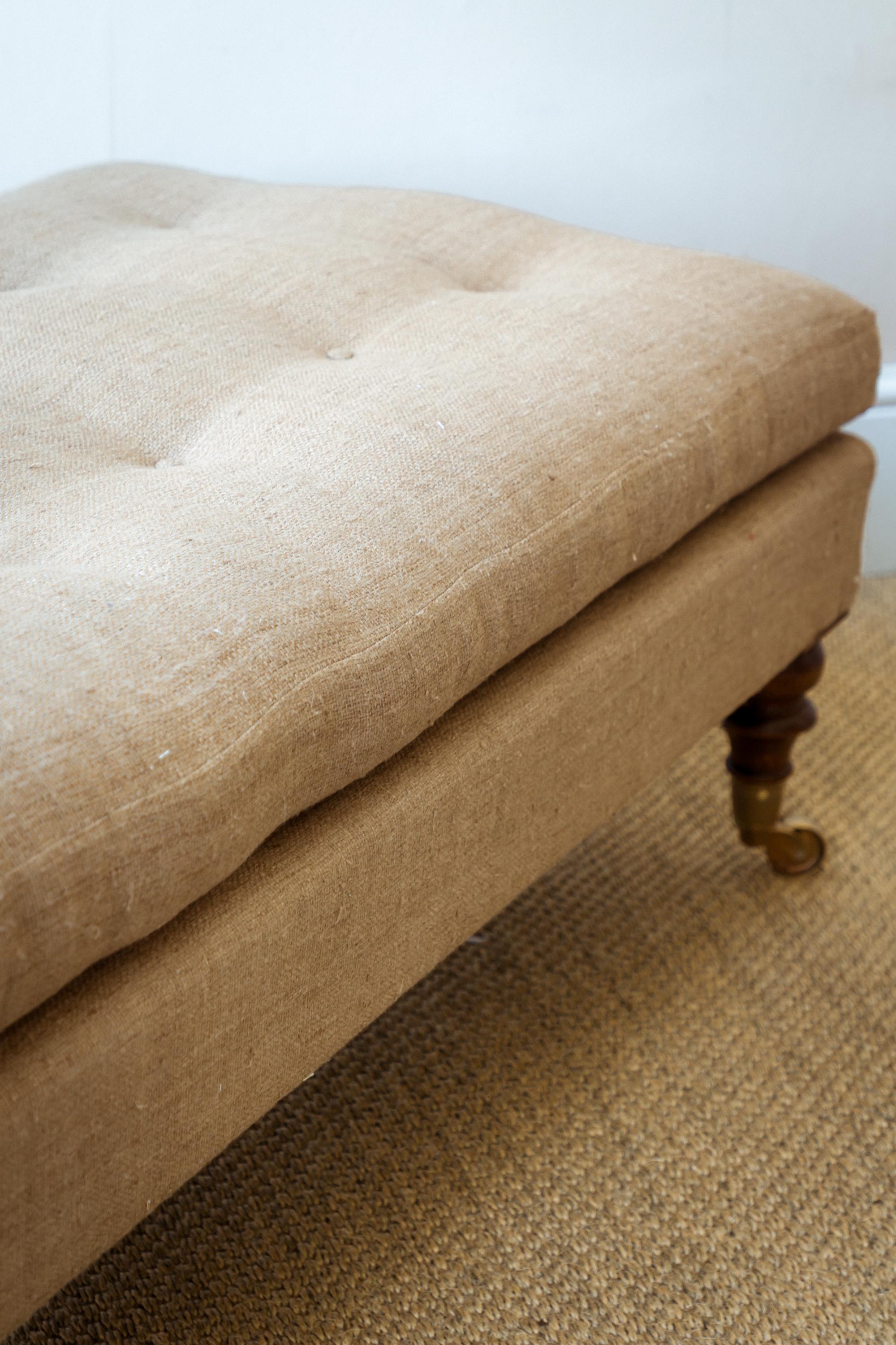 Linen The Moreton Footstool, a bespoke made Howard-Style footstool For Sale