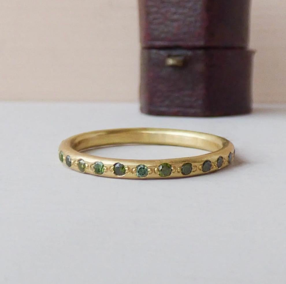 For Sale:  The Mossy Ethical Wedding Ring 18ct Fairmined gold Green Diamonds 2
