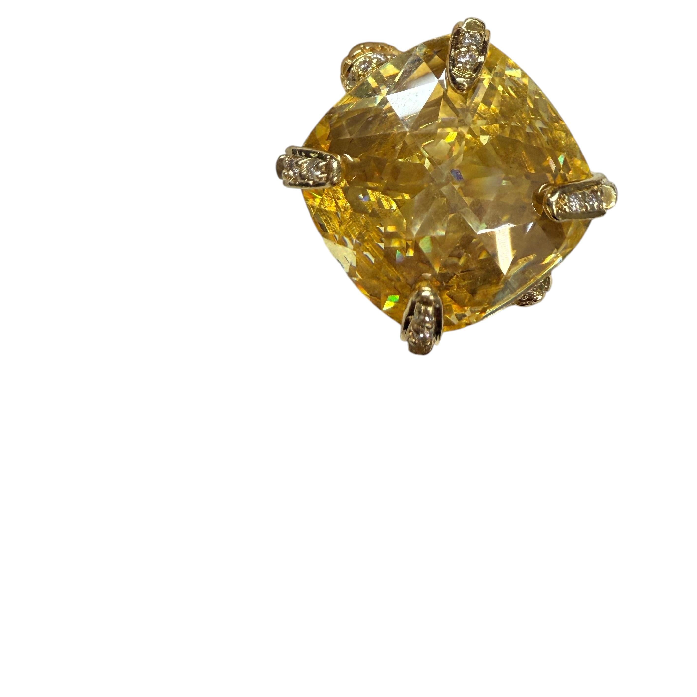 The most amazing Citrine diamond ring 14KT gold 16mm center