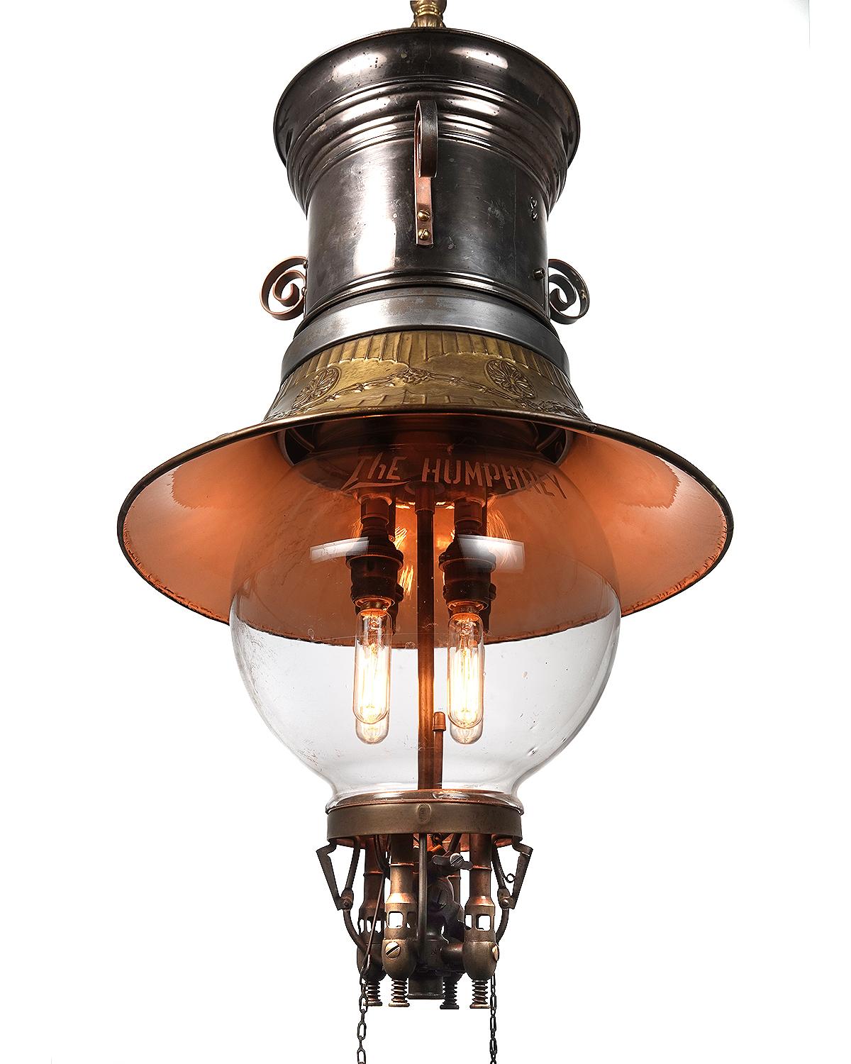 Industrial The Most Amazing Pair of Early Humphrey Gas Lamps For Sale
