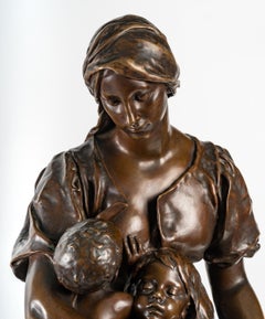 "The Mother", Brown Patinated Bronze, Sculpture by Paul Dubois