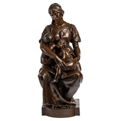 "The Mother", Brown patinierte Bronze, Skulptur von Paul Dubois