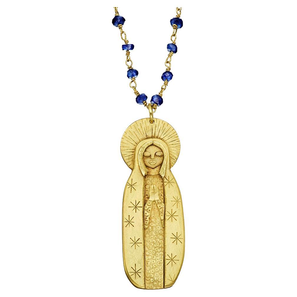 The Mother Mary Mala 18ct Fairmined Gold and Sapphire Beads For Sale