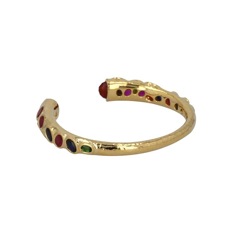 Modern The Mother Open Bangle in 18k Gold with Green, Blue Sapphire and Ruby For Sale