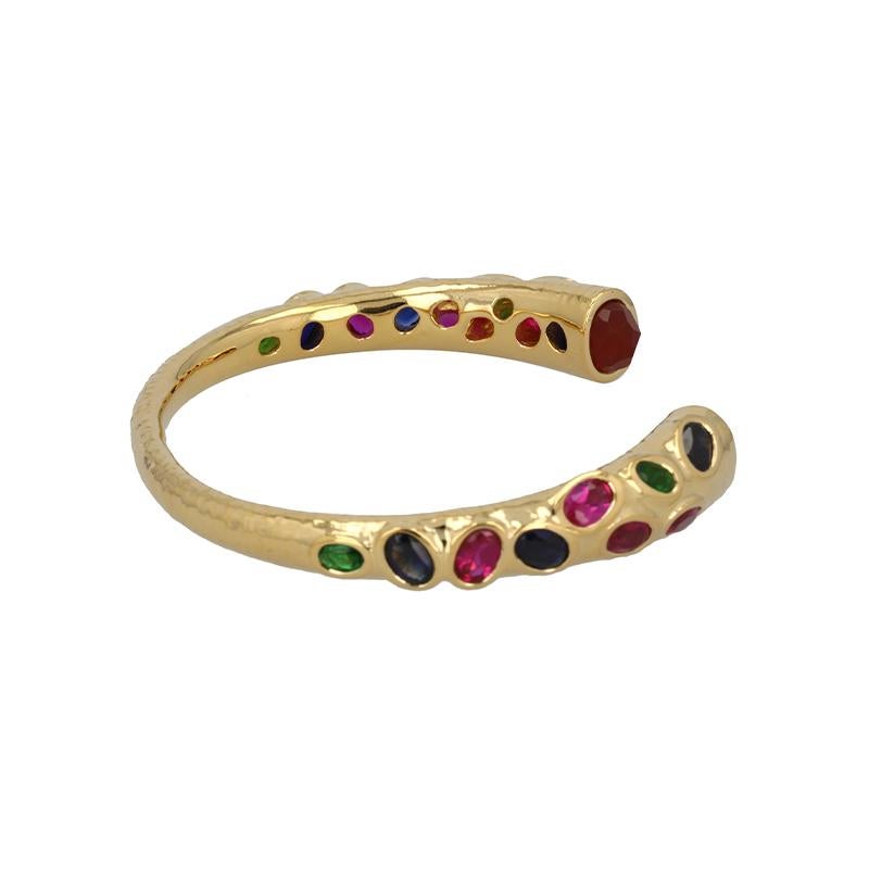 The Mother Open Bangle in 18k Gold with Green, Blue Sapphire and Ruby In New Condition For Sale In Atlanta, GA