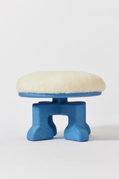 Handcrafted Ash Wood Stool in Light Blue, The Muffin Man (Light Blue), USA