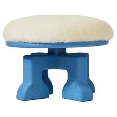Handcrafted Ash Wood Stool in Light Blue, The Muffin Man (Light Blue), USA