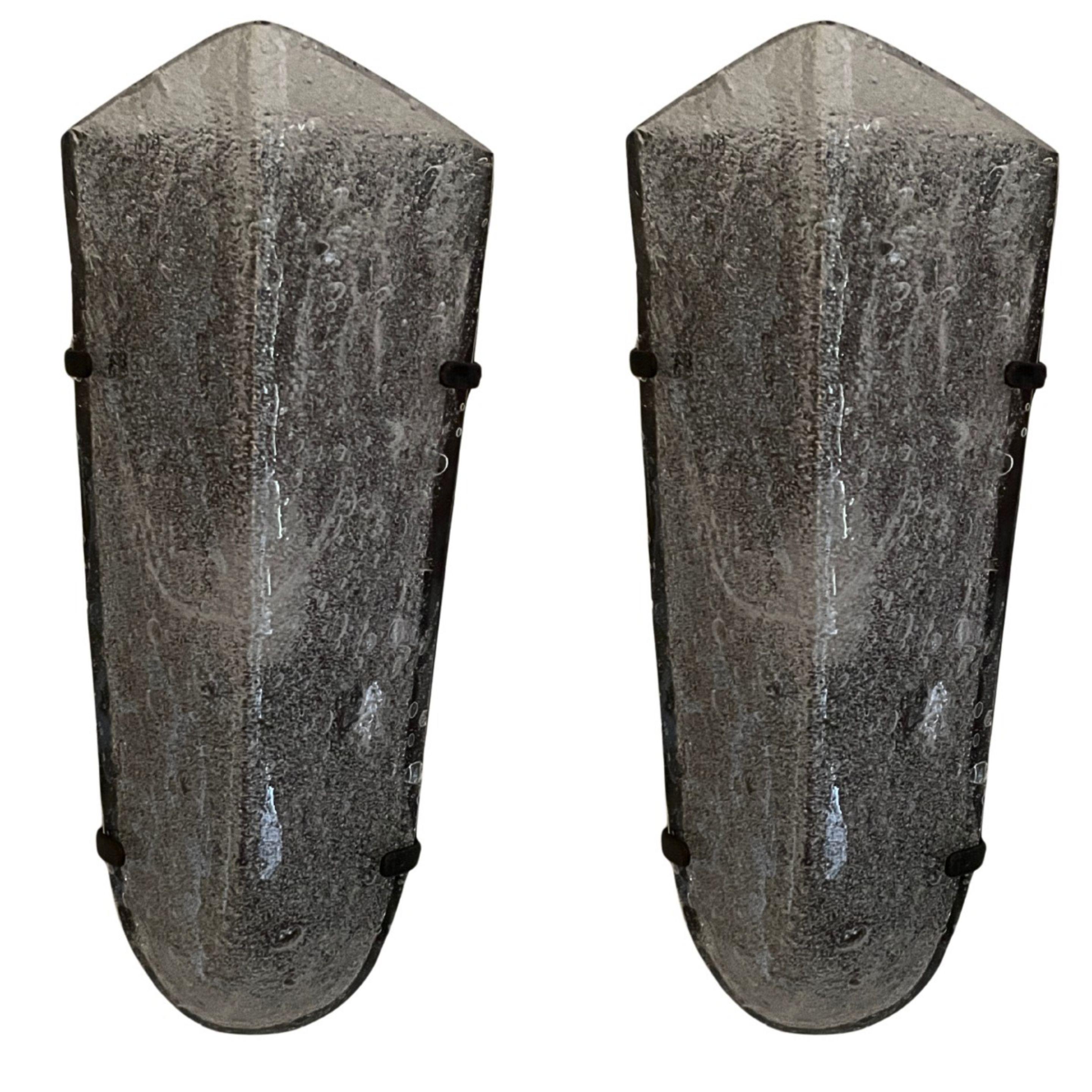 The Murano Glass Ice Sconce in Clear Cristallo with Bronzed Brass back plate For Sale 3