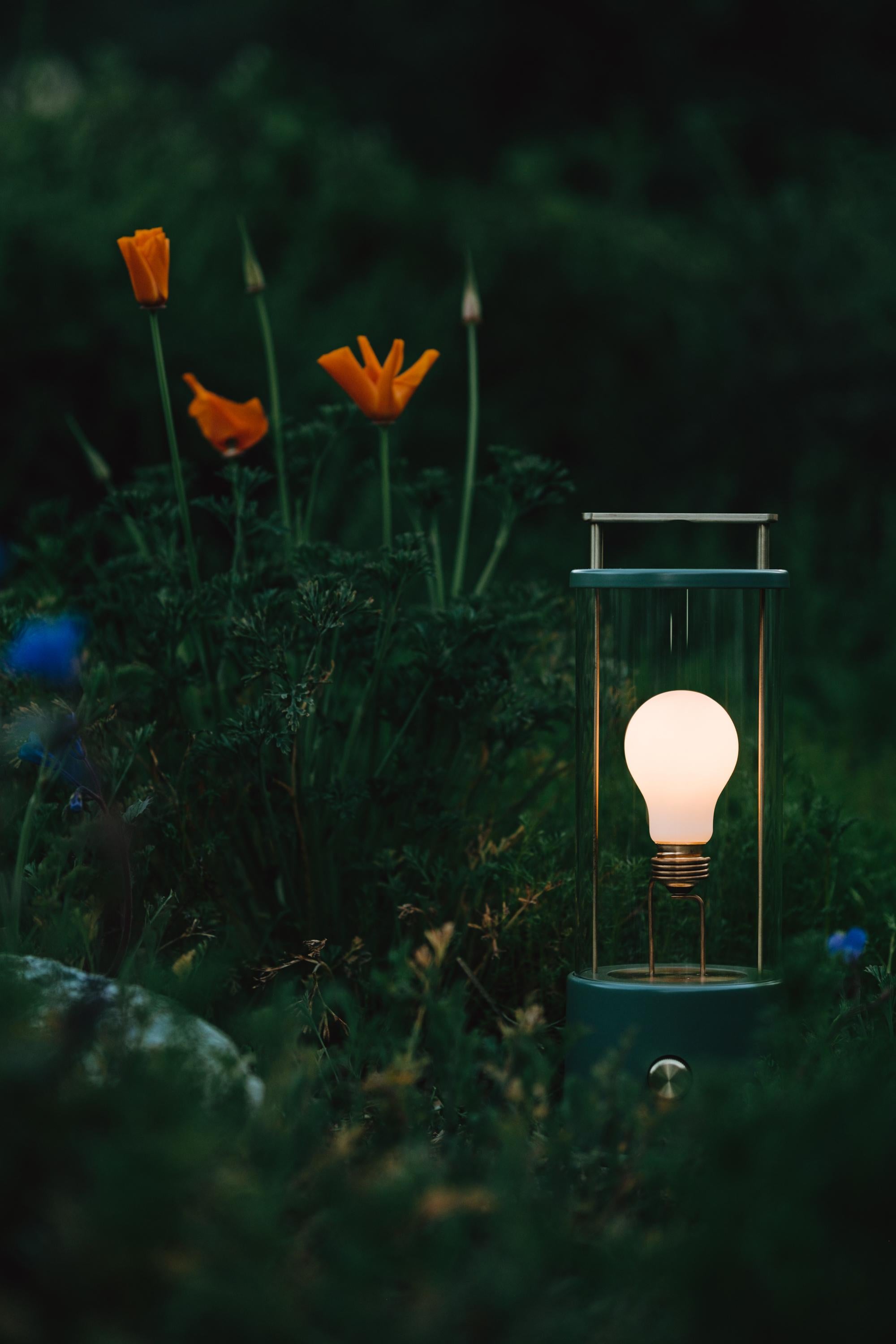 'The Muse' Portable Lamp by Farrow & Ball x Tala in Pleasure Garden Green.

Recalling the promise and grandeur of the British pleasure garden, The Muse mixes the classic lantern aesthetic with ultra-modern technology. Executed in brushed brass,