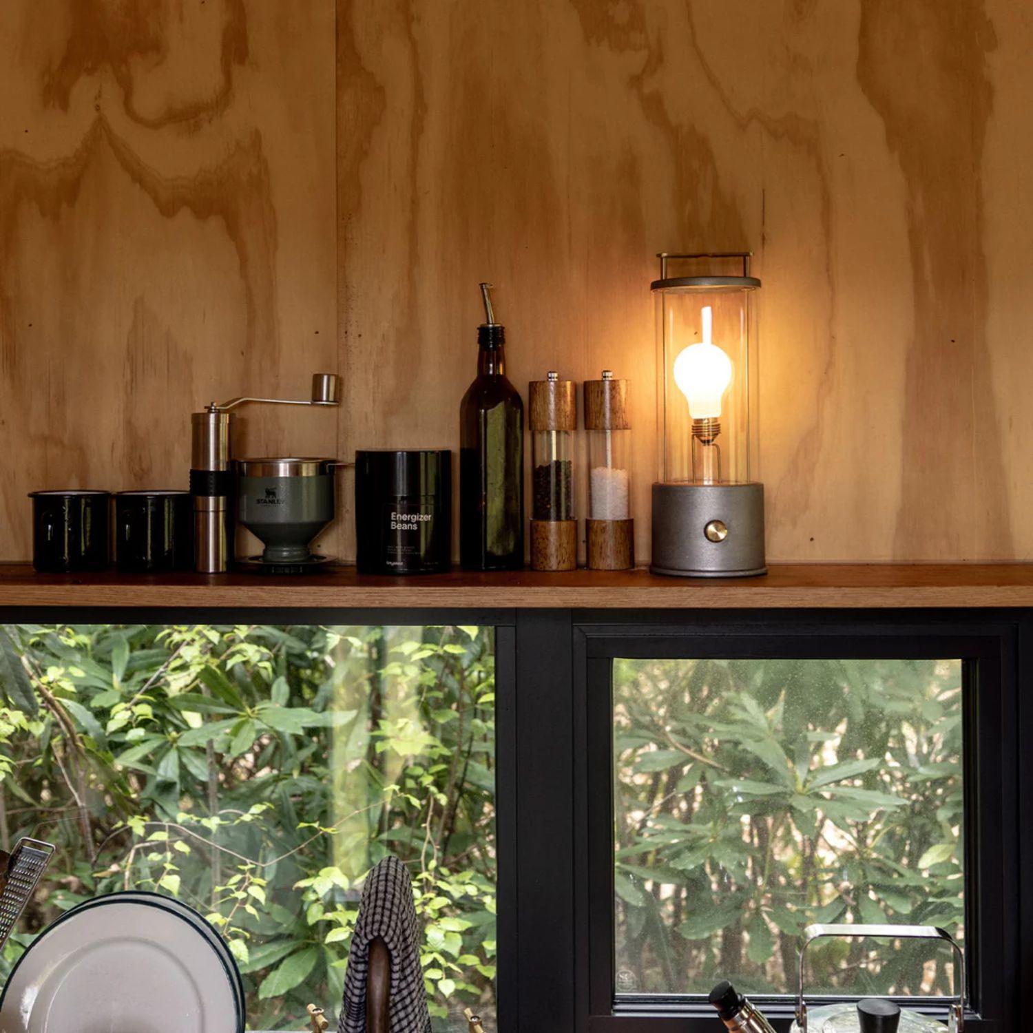 'The Muse' Portable Lamp in Raw Aluminum by Farrow & Ball for Tala

Recalling the promise and grandeur of the British pleasure garden, The Muse mixes the classic lantern aesthetic with ultra-modern technology. Executed in brushed brass, custom