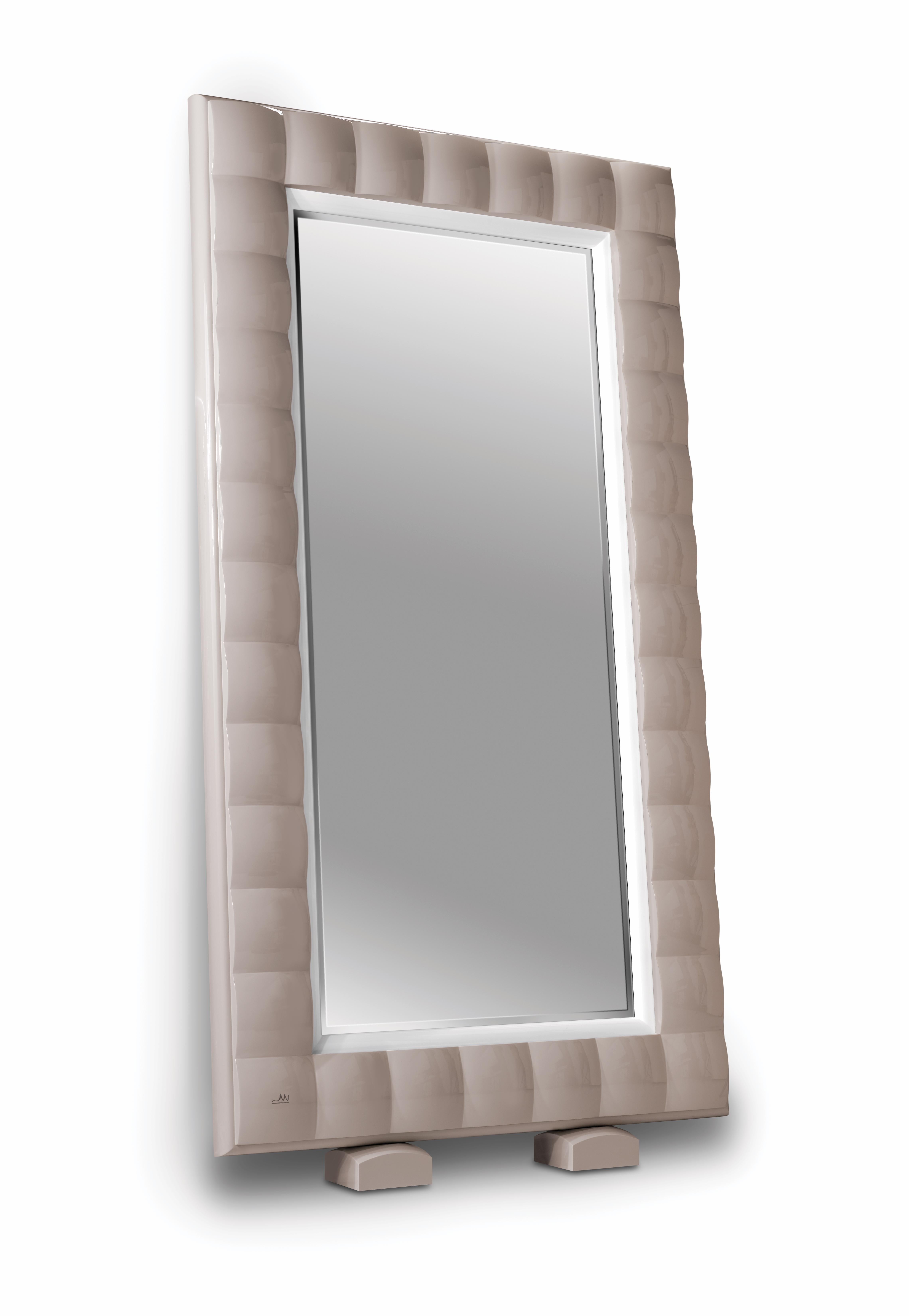 The cleverly named Narcissa mirror is as beautiful as what it reflects. Each “pillow block” in the mirror’s frame is shaped and sanded by hand to create an enticingly textured surface. The Narcissa is available in three sizes to accommodate any