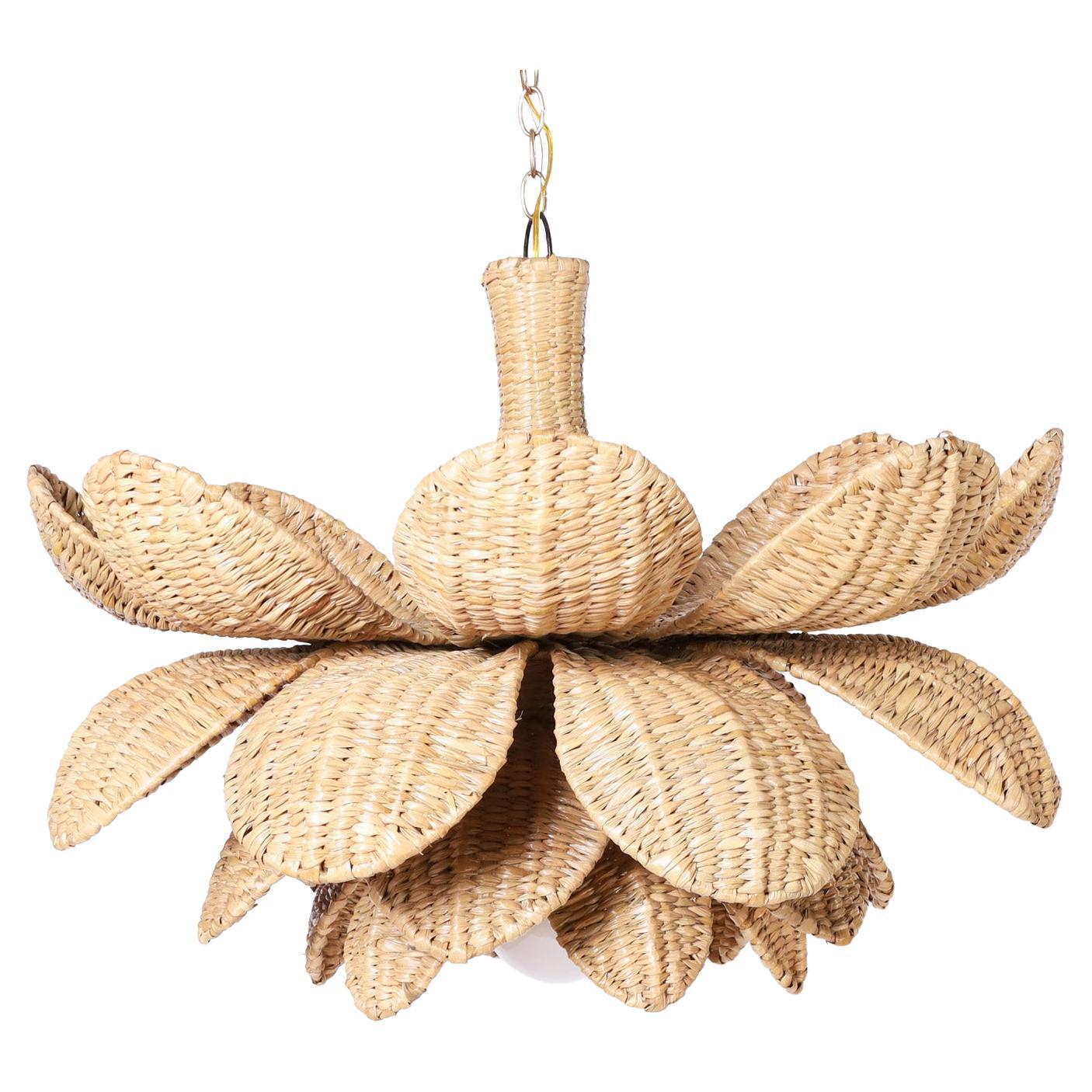 Nassau Wicker Lotus Light Fixture or Pendant from the Flores Collection For Sale