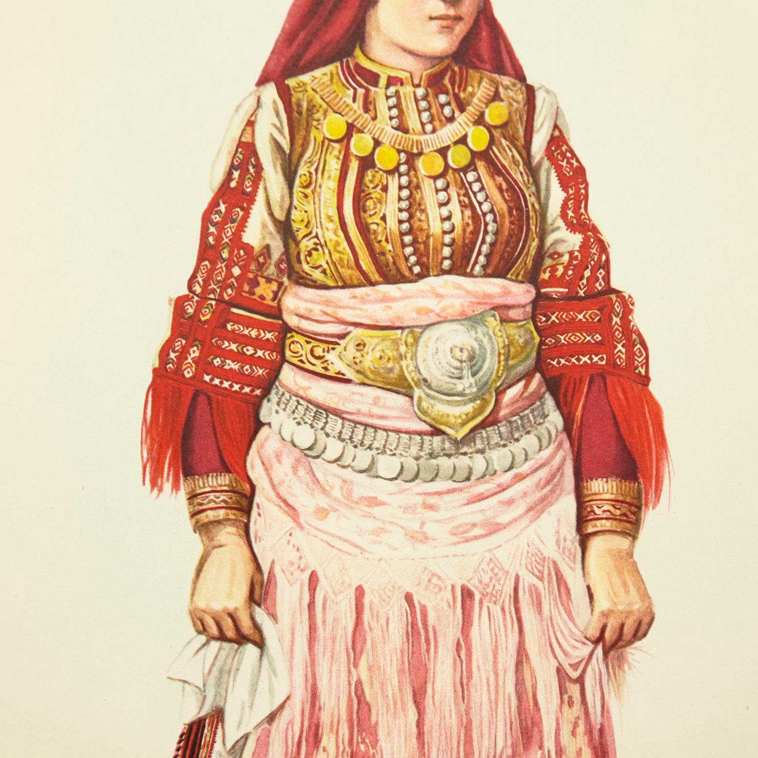 Country National Dresses of Macedonia Illustrated Drawing in Plate, 1963