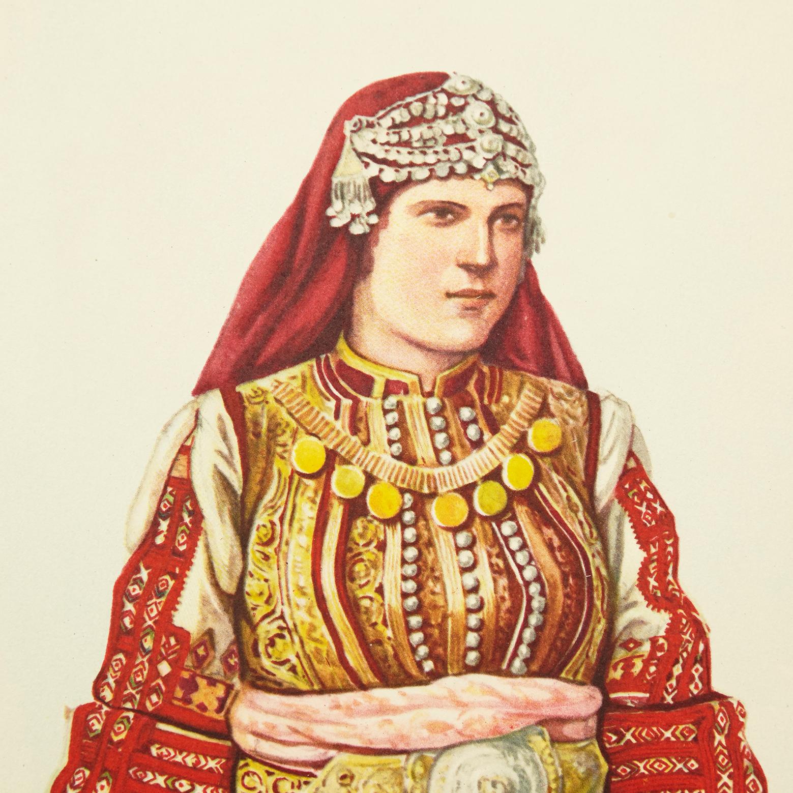 Macedonian National Dresses of Macedonia Illustrated Drawing in Plate, 1963