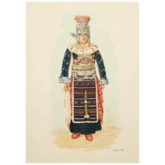 The National Dresses of Macedonia Illustrated Drawing in Plate, 1963