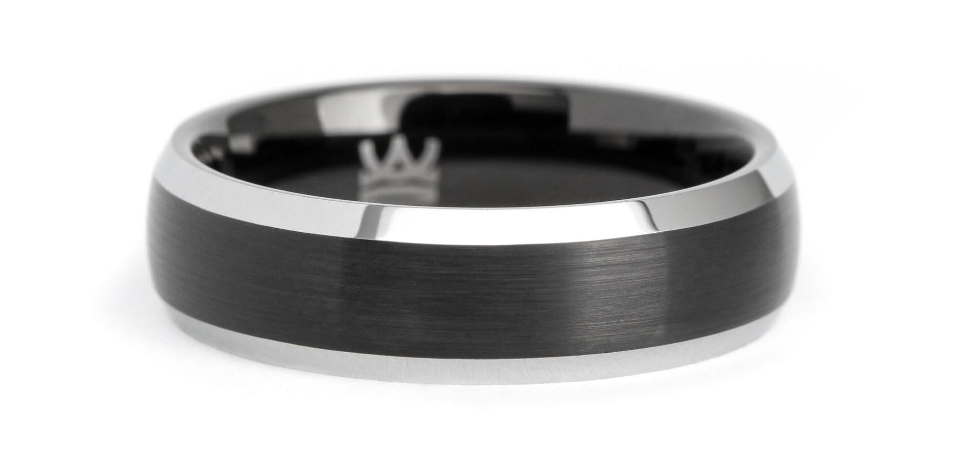 For Sale:  Navarro, Two-Toned Black Tungsten Beveled Edge Comfort Fit Wedding Band 3
