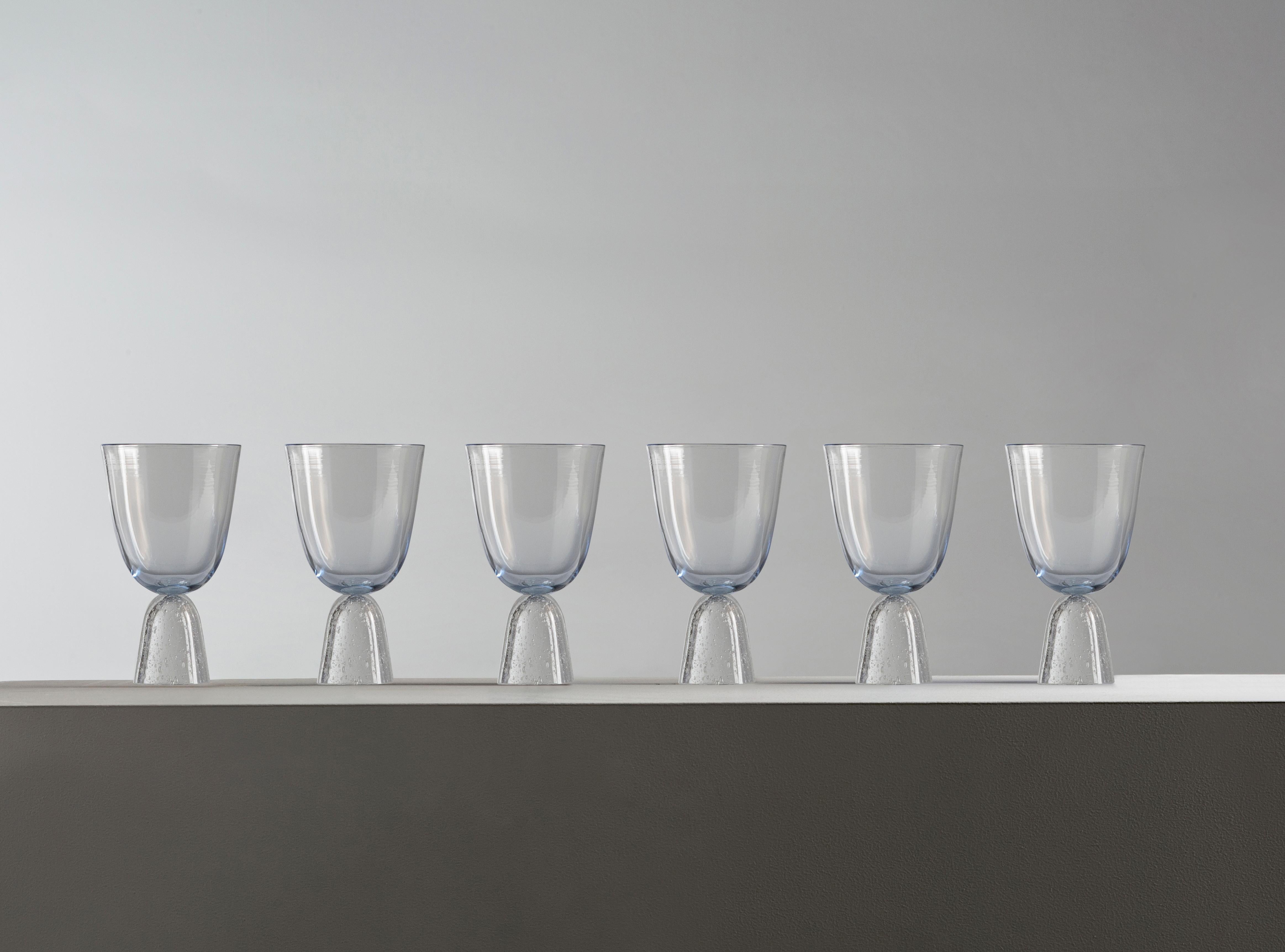 Italian Nebbia Collection Set of Six Hand Blown Murano Cocktail Glasses For Sale