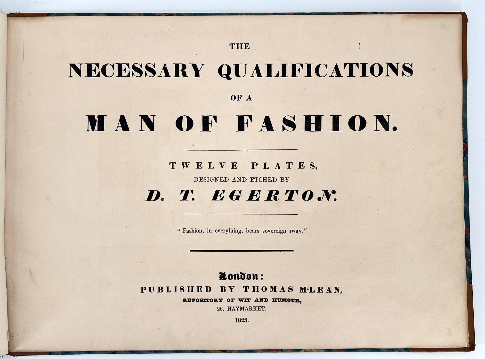 Londres : Thomas M'Lean, Repository of Wit and Humour, 1823.
PREMIÈRE ÉDITION
In-folio oblong, 10 x 13 3/4 pouces (250 x 345 mm) ; 12 planches gravées à la main sur papier filigrané de 1824, titres en haut des planches avec un texte descriptif gravé