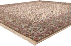 The Neoclassical Bloom: Square Vintage Persian Tabriz Masterpiece of Regal Grace