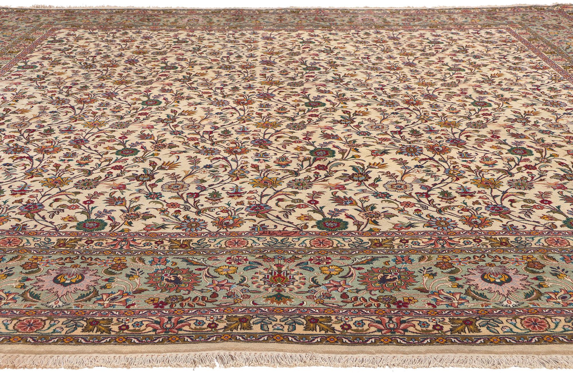 Hand-Knotted The Neoclassical Bloom: Square Vintage Persian Tabriz Masterpiece of Regal Grace For Sale