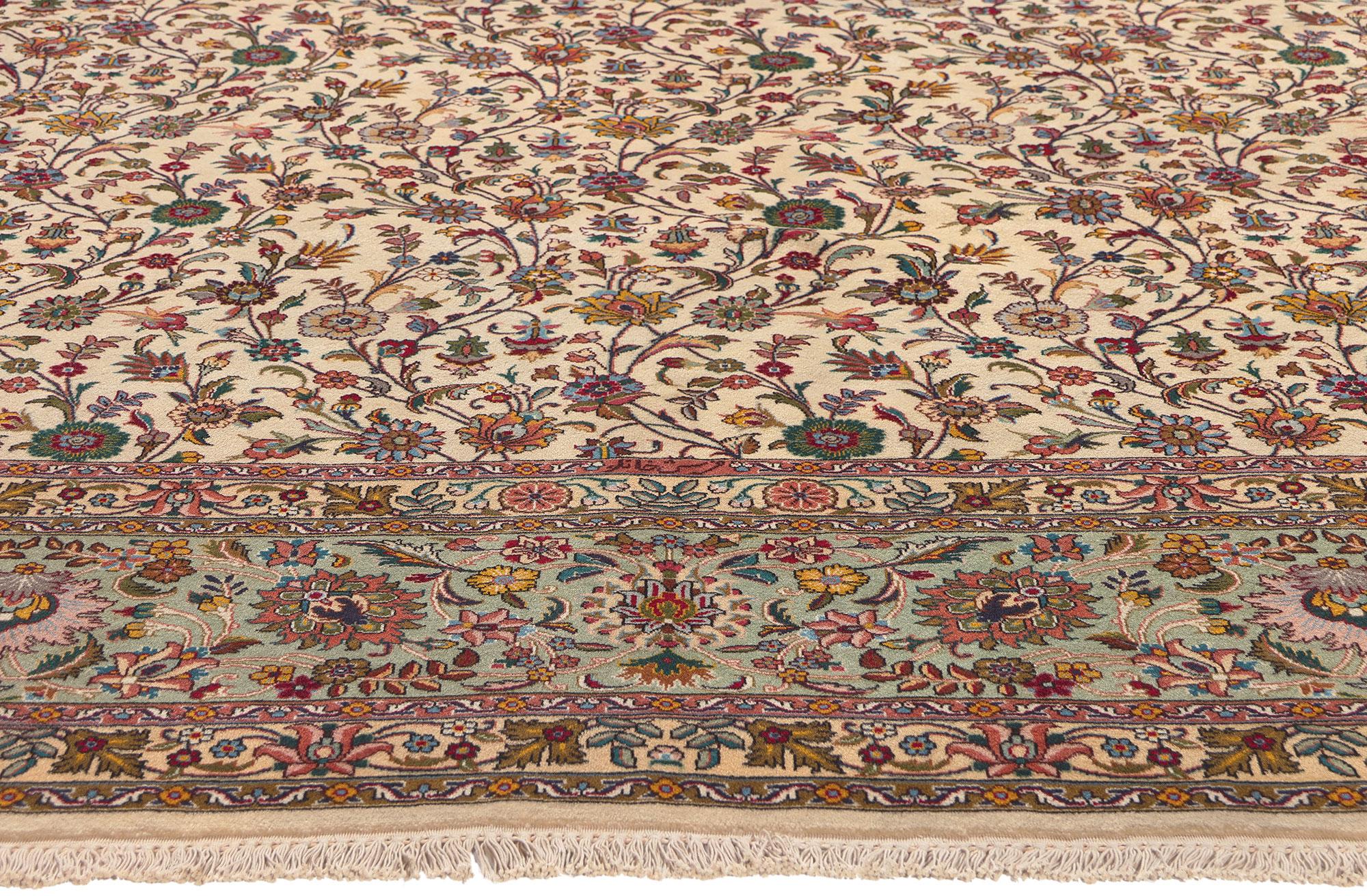 The Neoclassical Bloom: Square Vintage Persian Tabriz Masterpiece of Regal Grace In Good Condition For Sale In Dallas, TX