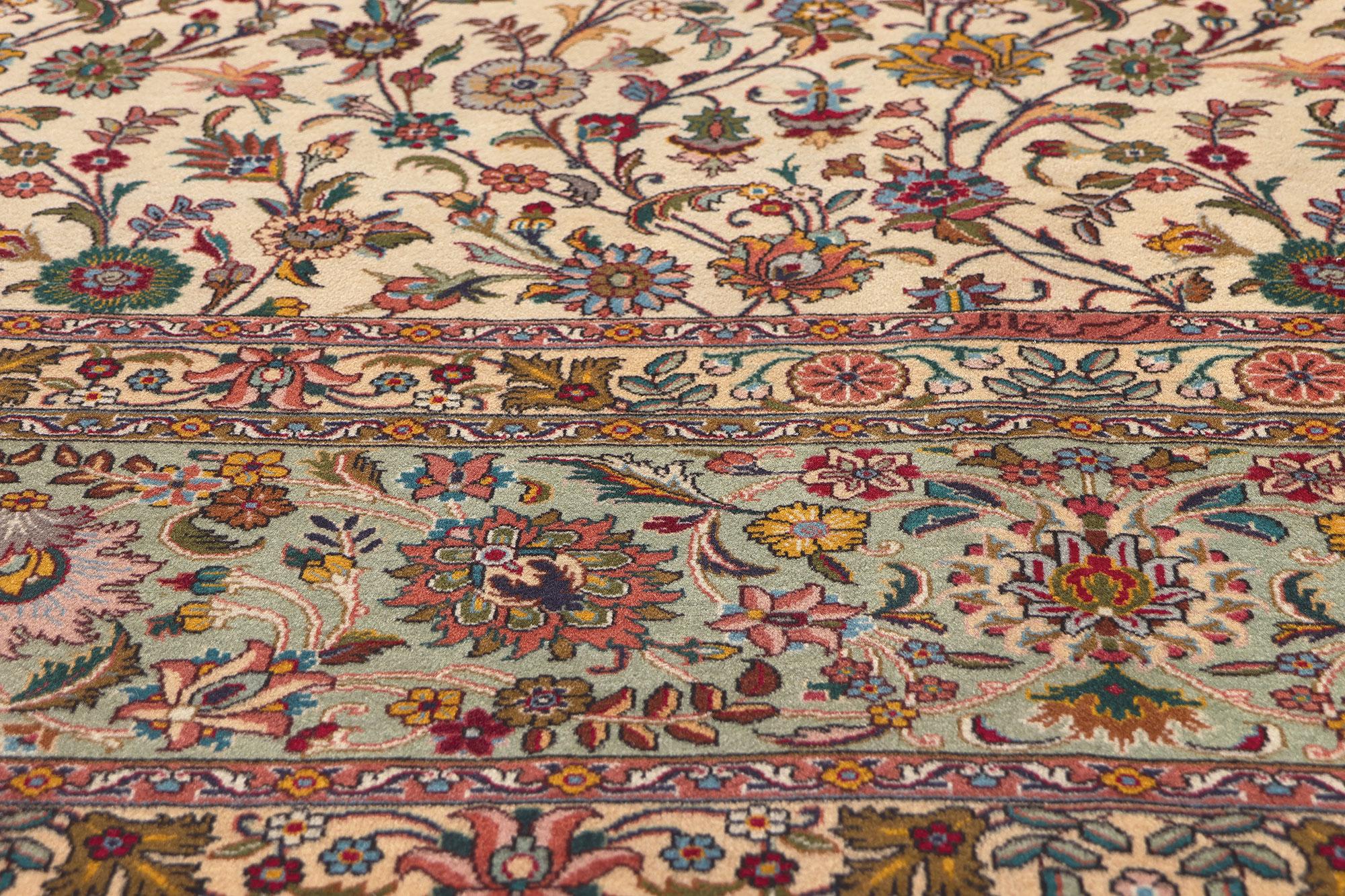 20th Century The Neoclassical Bloom: Square Vintage Persian Tabriz Masterpiece of Regal Grace For Sale