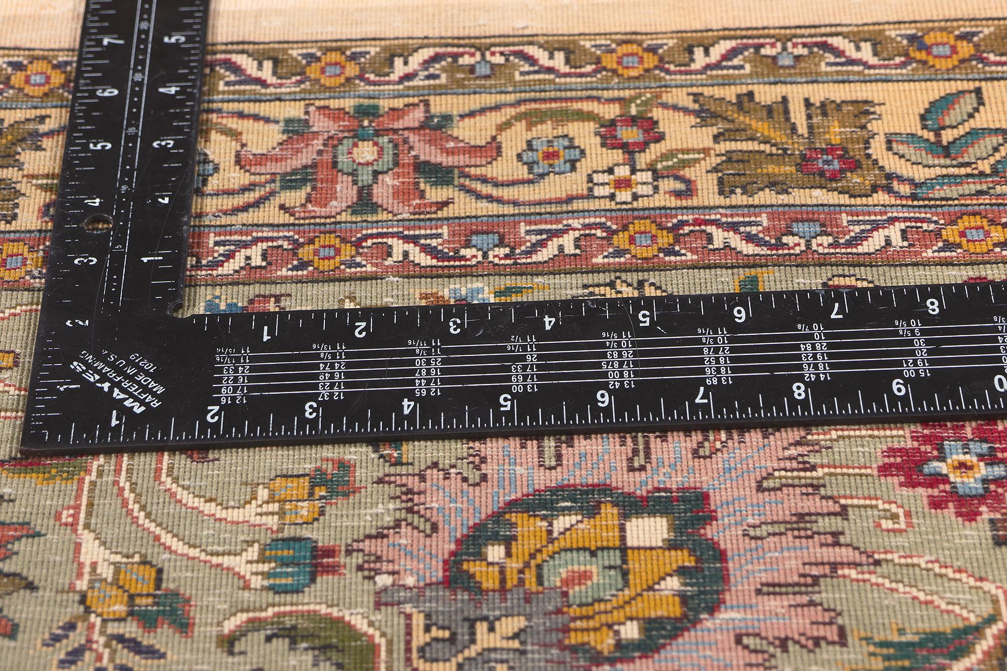 Wool The Neoclassical Bloom: Square Vintage Persian Tabriz Masterpiece of Regal Grace For Sale