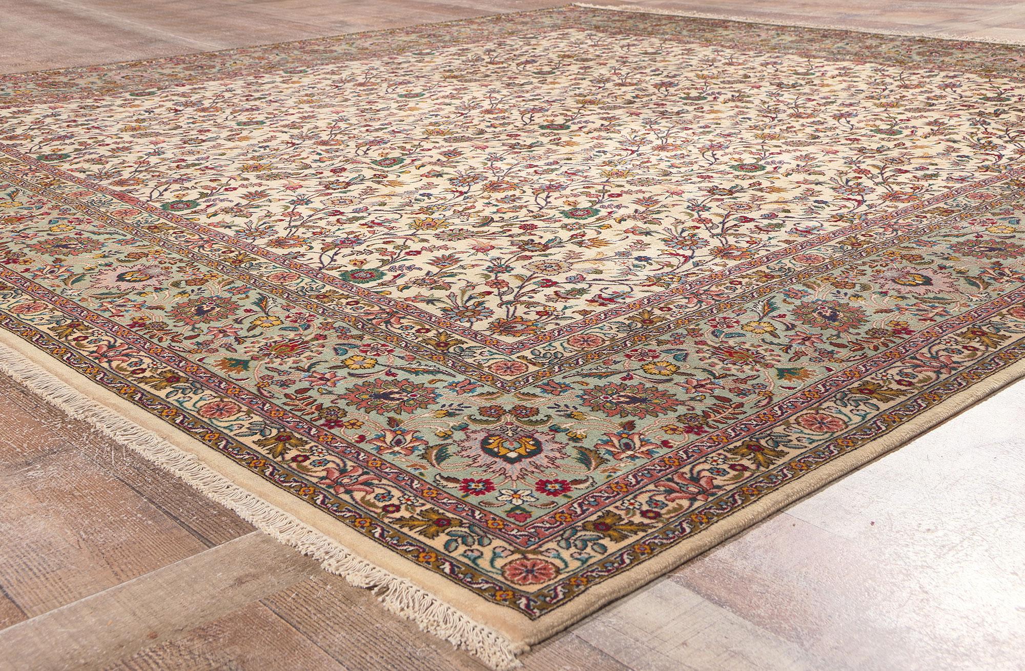 The Neoclassical Bloom: Square Vintage Persian Tabriz Masterpiece of Regal Grace For Sale 1