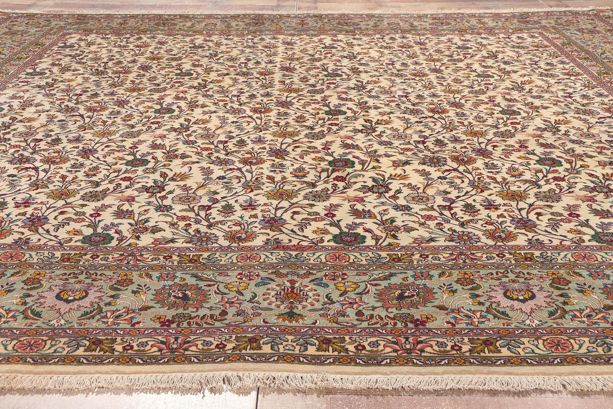 The Neoclassical Bloom: Square Vintage Persian Tabriz Masterpiece of Regal Grace For Sale 2