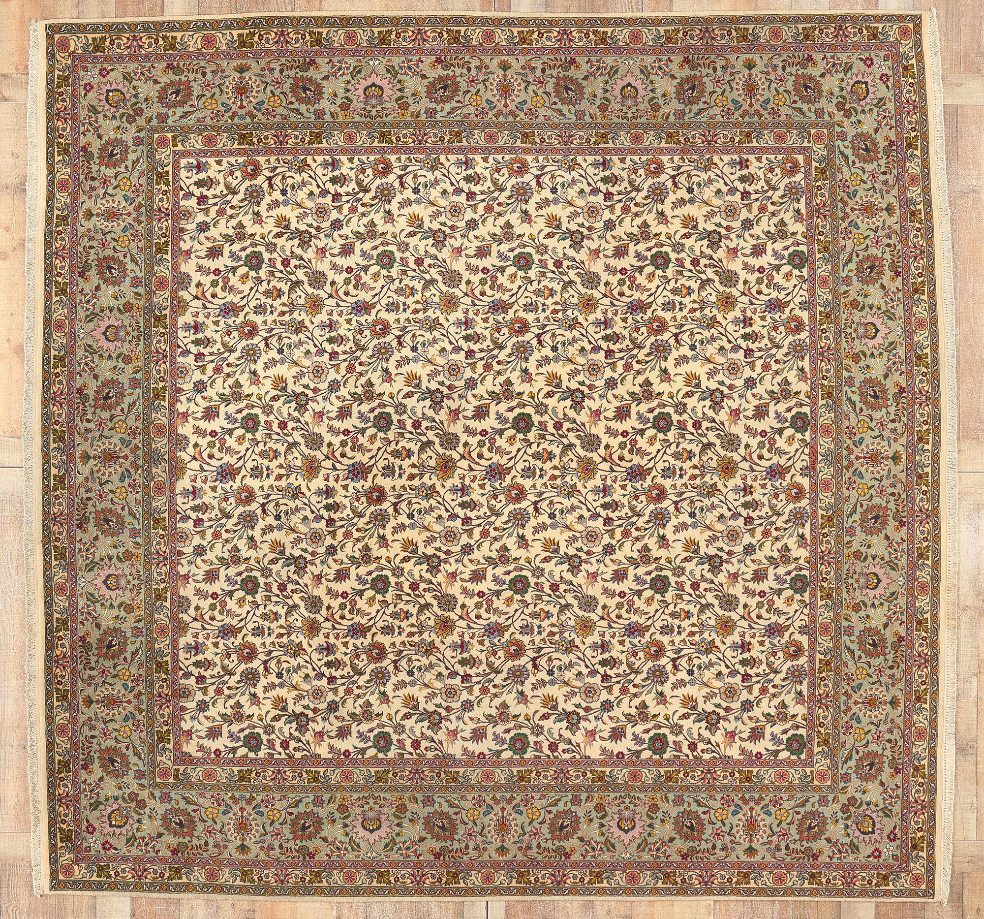 The Neoclassical Bloom: Square Vintage Persian Tabriz Masterpiece of Regal Grace For Sale 3