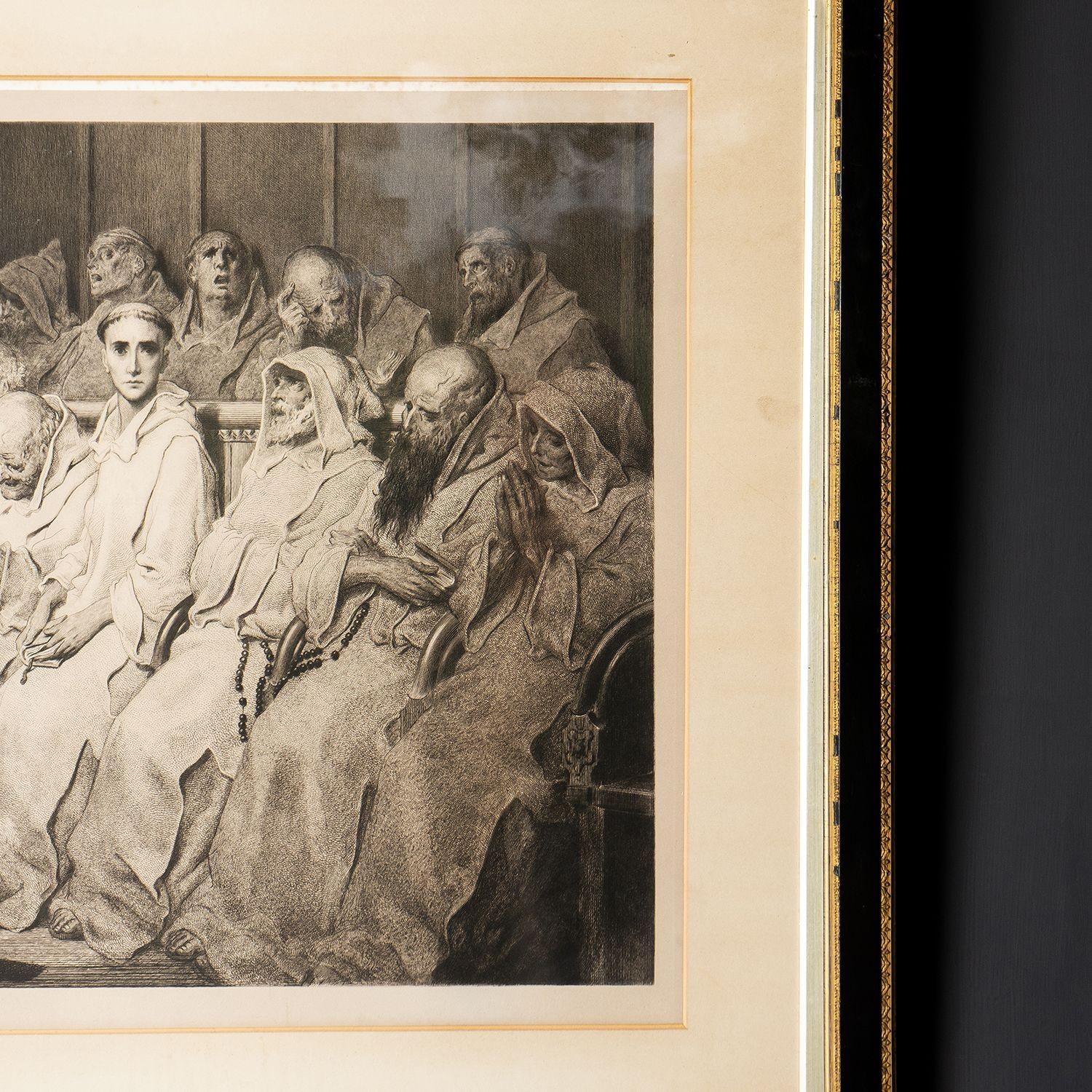Paper 'The Neophyte', Large Signed Etching by Gustave Doré, 19th Century Antique Print For Sale