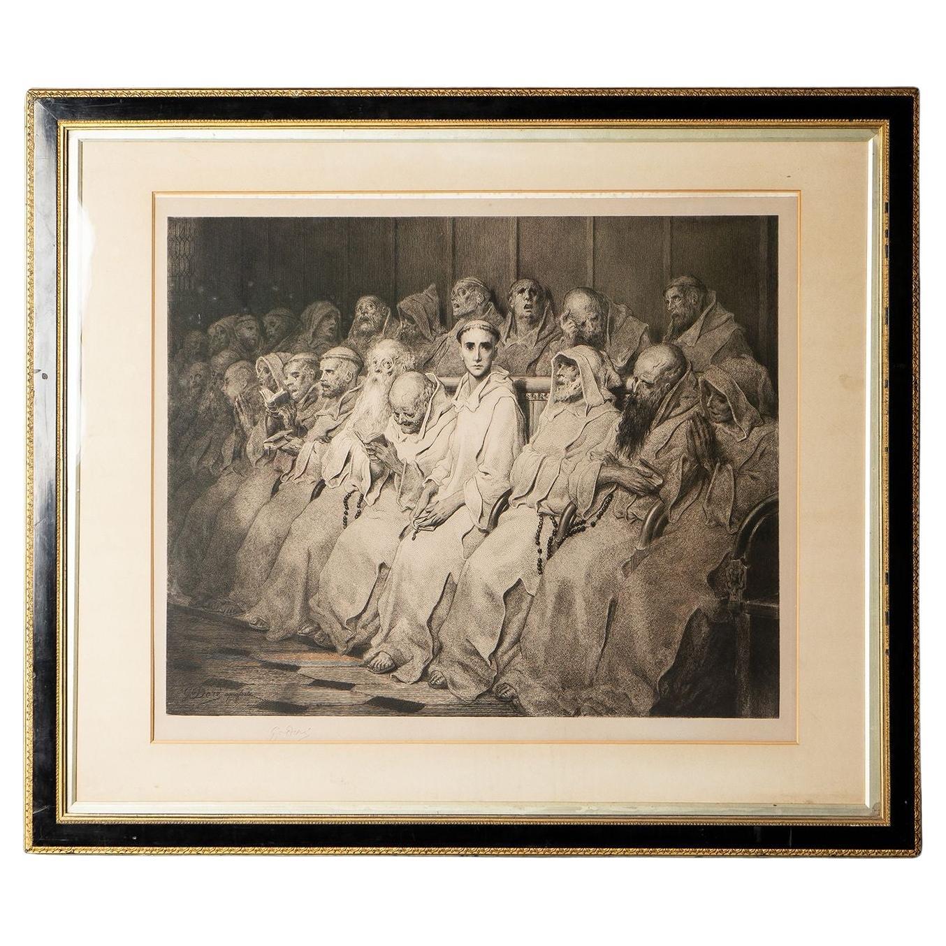 'The Neophyte', Large Signed Etching by Gustave Doré, 19th Century Antique Print For Sale