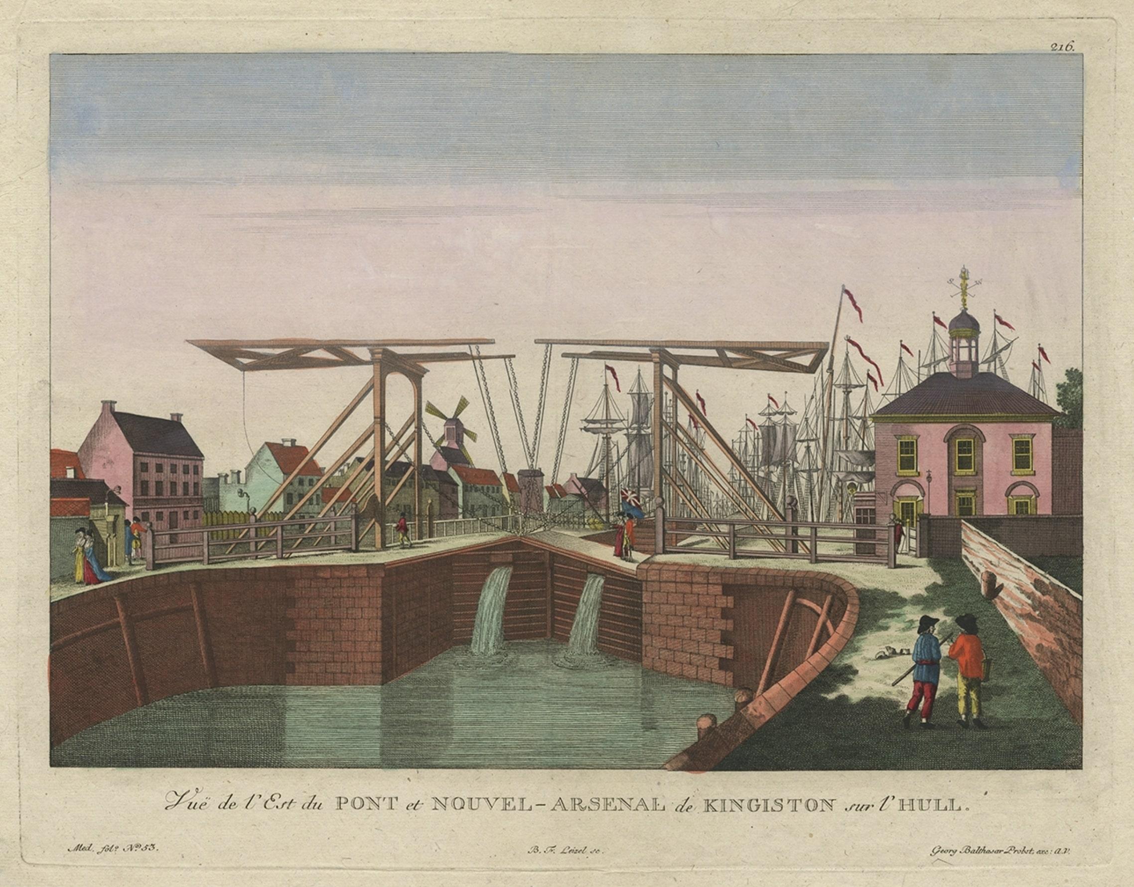 The New Bridge and Arsenal of Kingston, Hull, Yorkshire, Great Britain, ca.1770 In Good Condition For Sale In Langweer, NL