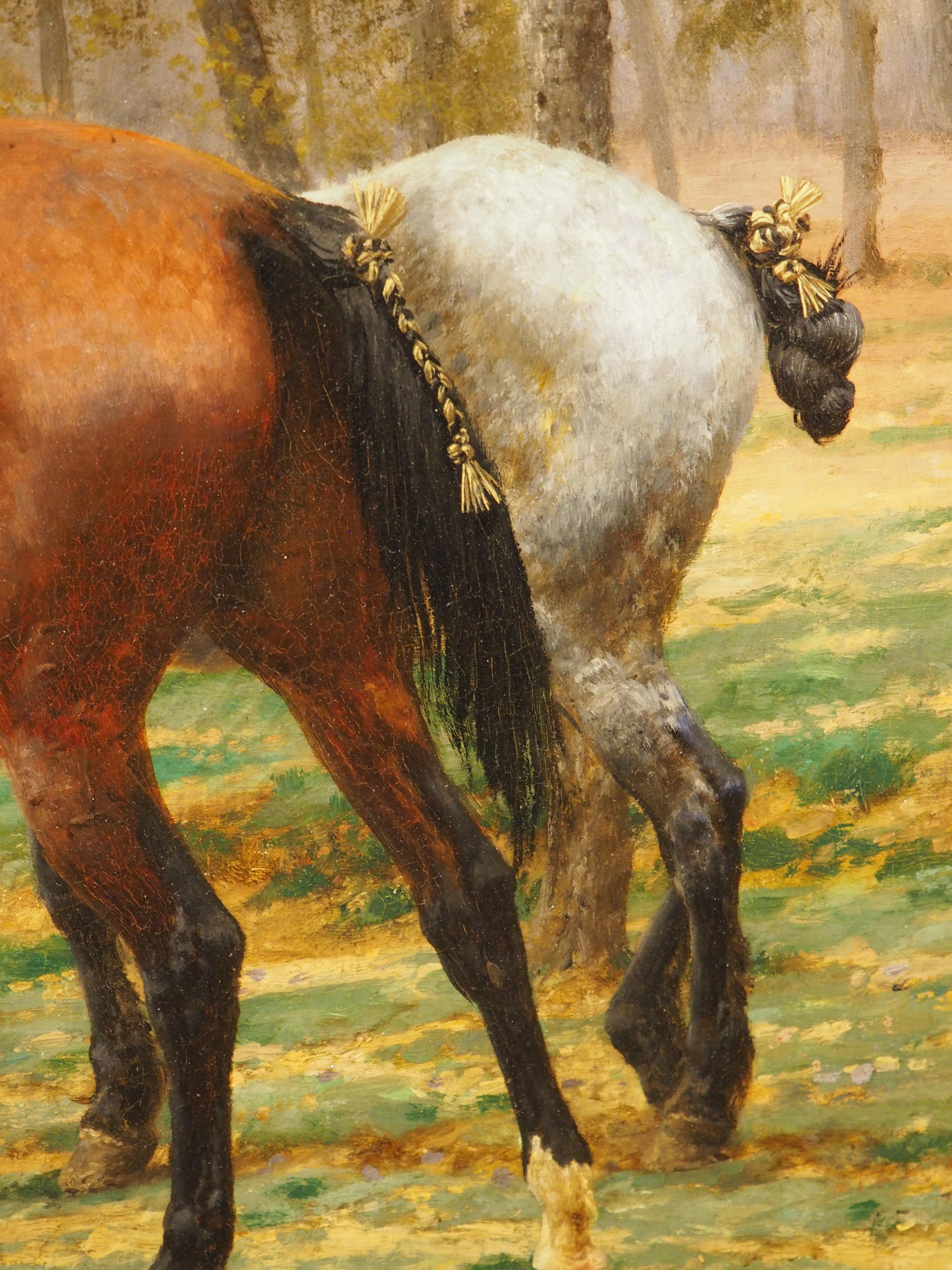 Los caballos nuevos, óleo francés antiguo sobre lienzo de Jean Richard Goubie, París 1883 7