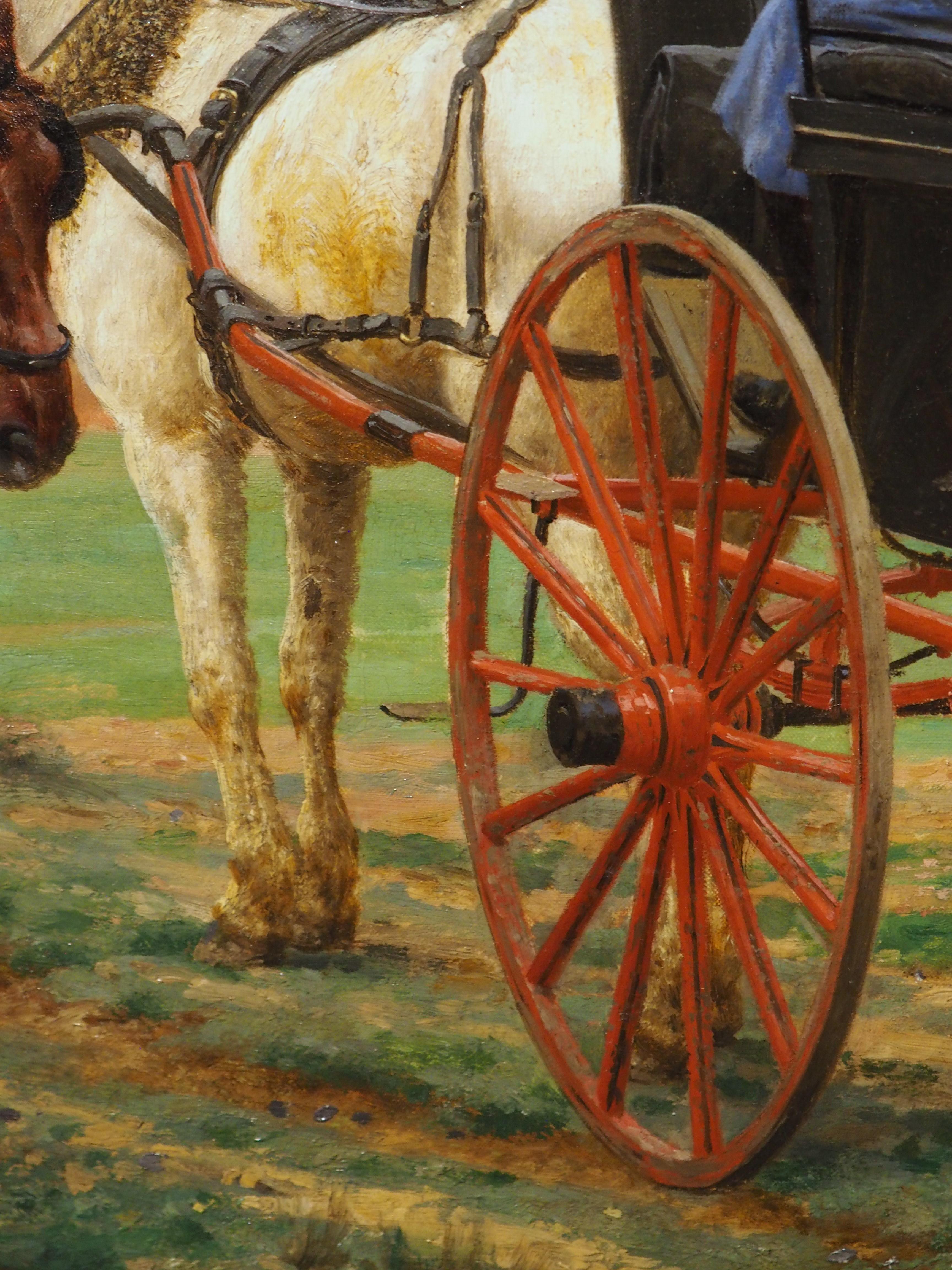 Los caballos nuevos, óleo francés antiguo sobre lienzo de Jean Richard Goubie, París 1883 8