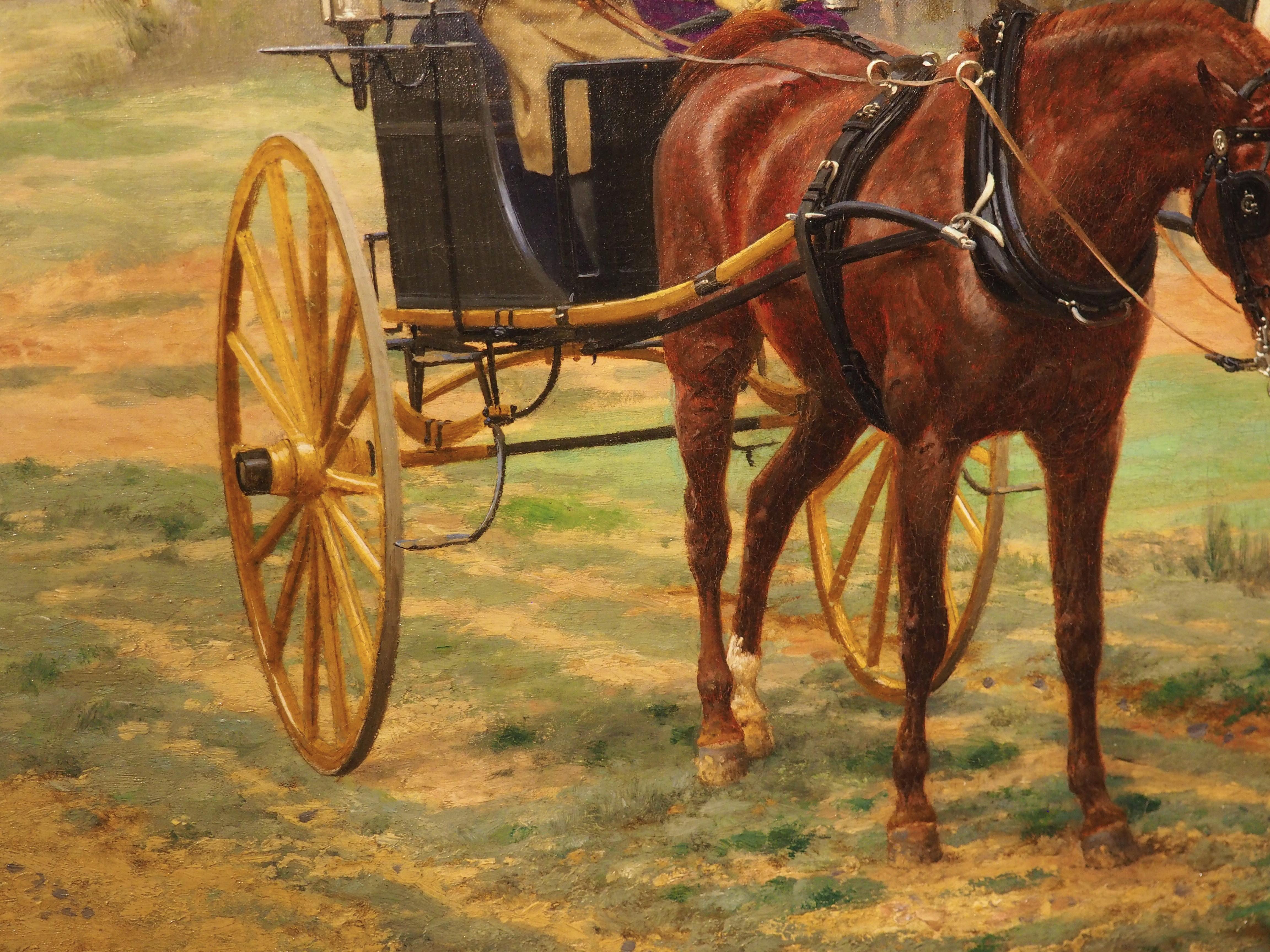 Los caballos nuevos, óleo francés antiguo sobre lienzo de Jean Richard Goubie, París 1883 9