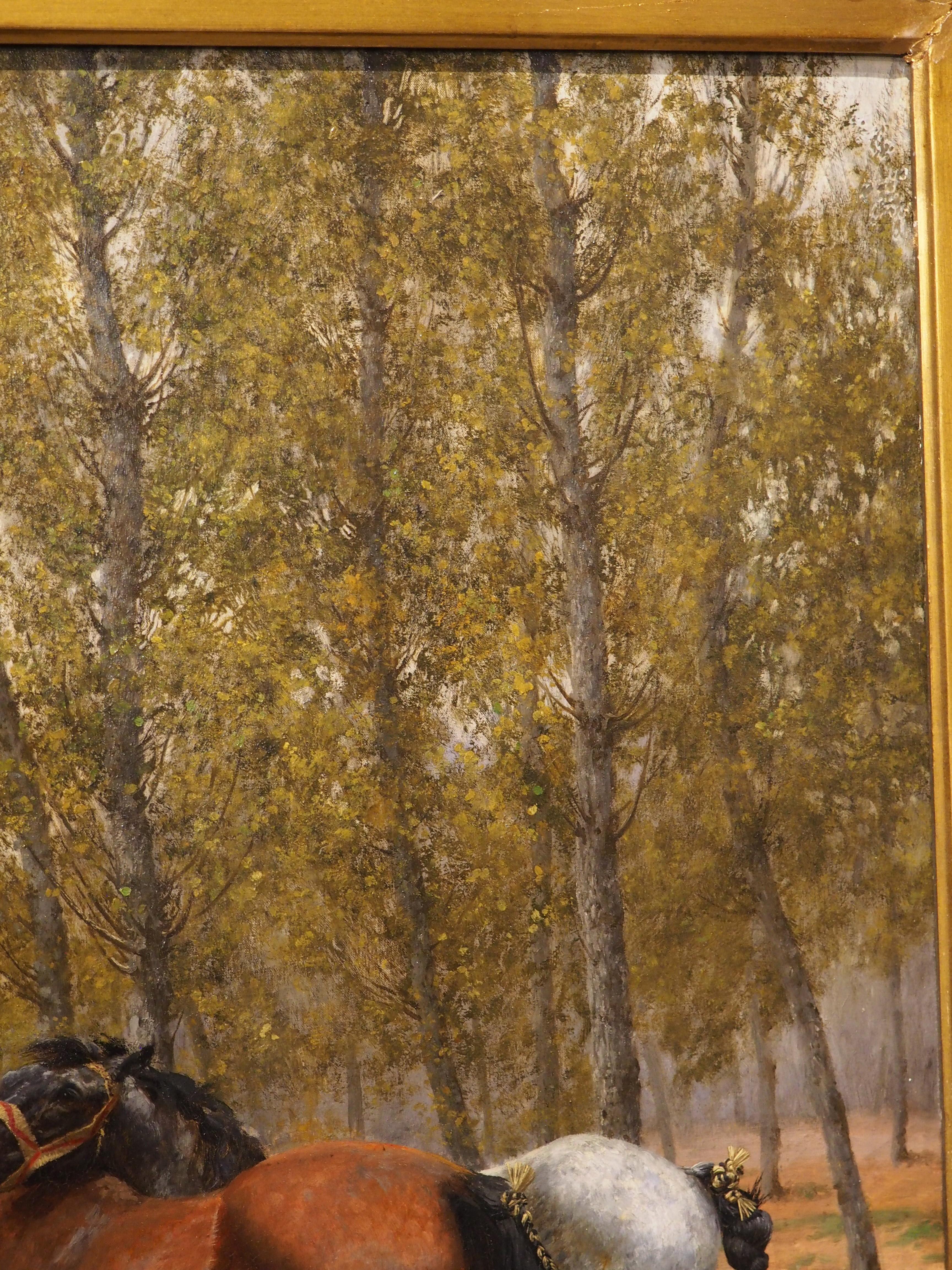 Los caballos nuevos, óleo francés antiguo sobre lienzo de Jean Richard Goubie, París 1883 10