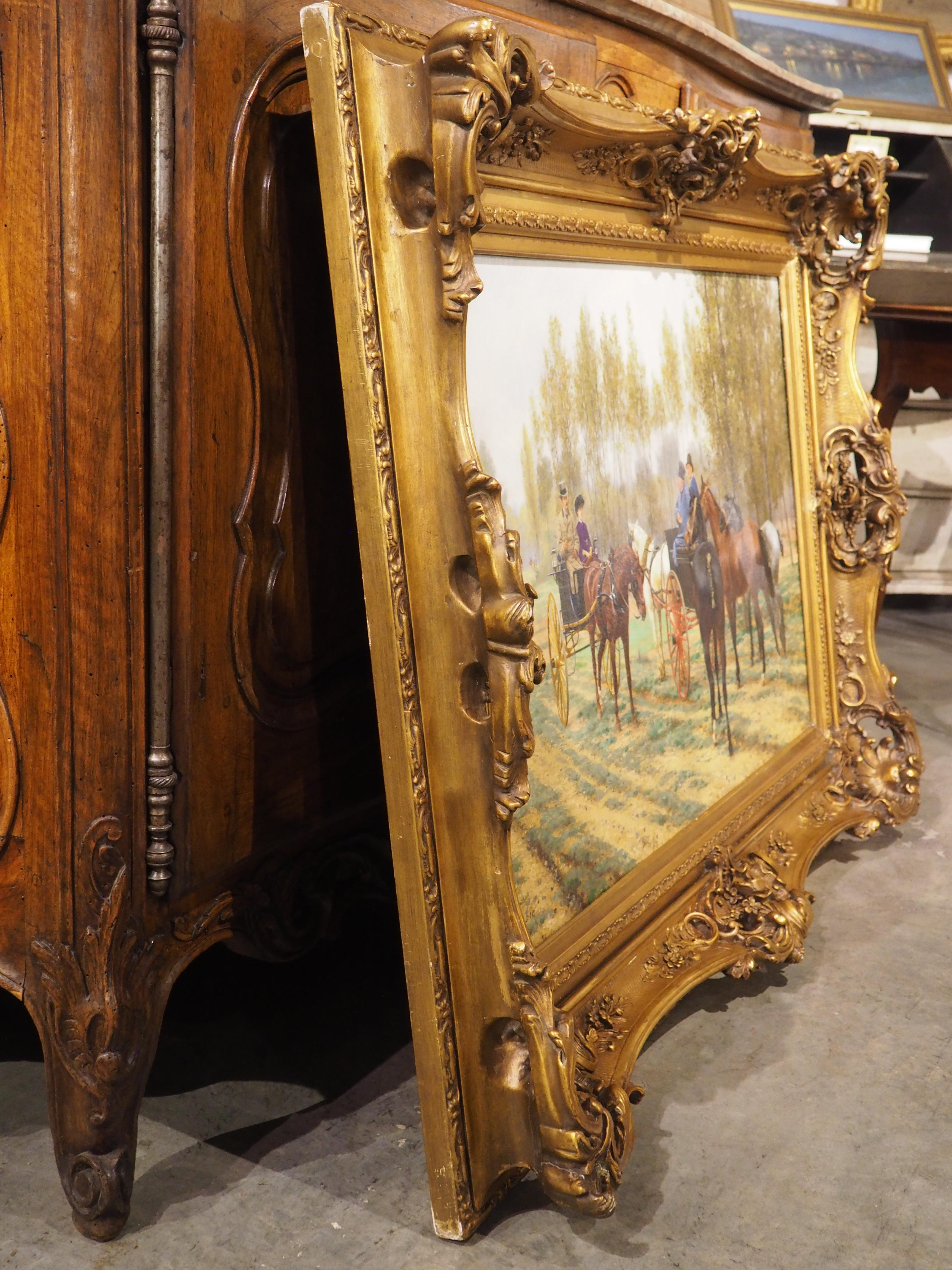 Los caballos nuevos, óleo francés antiguo sobre lienzo de Jean Richard Goubie, París 1883 Francés