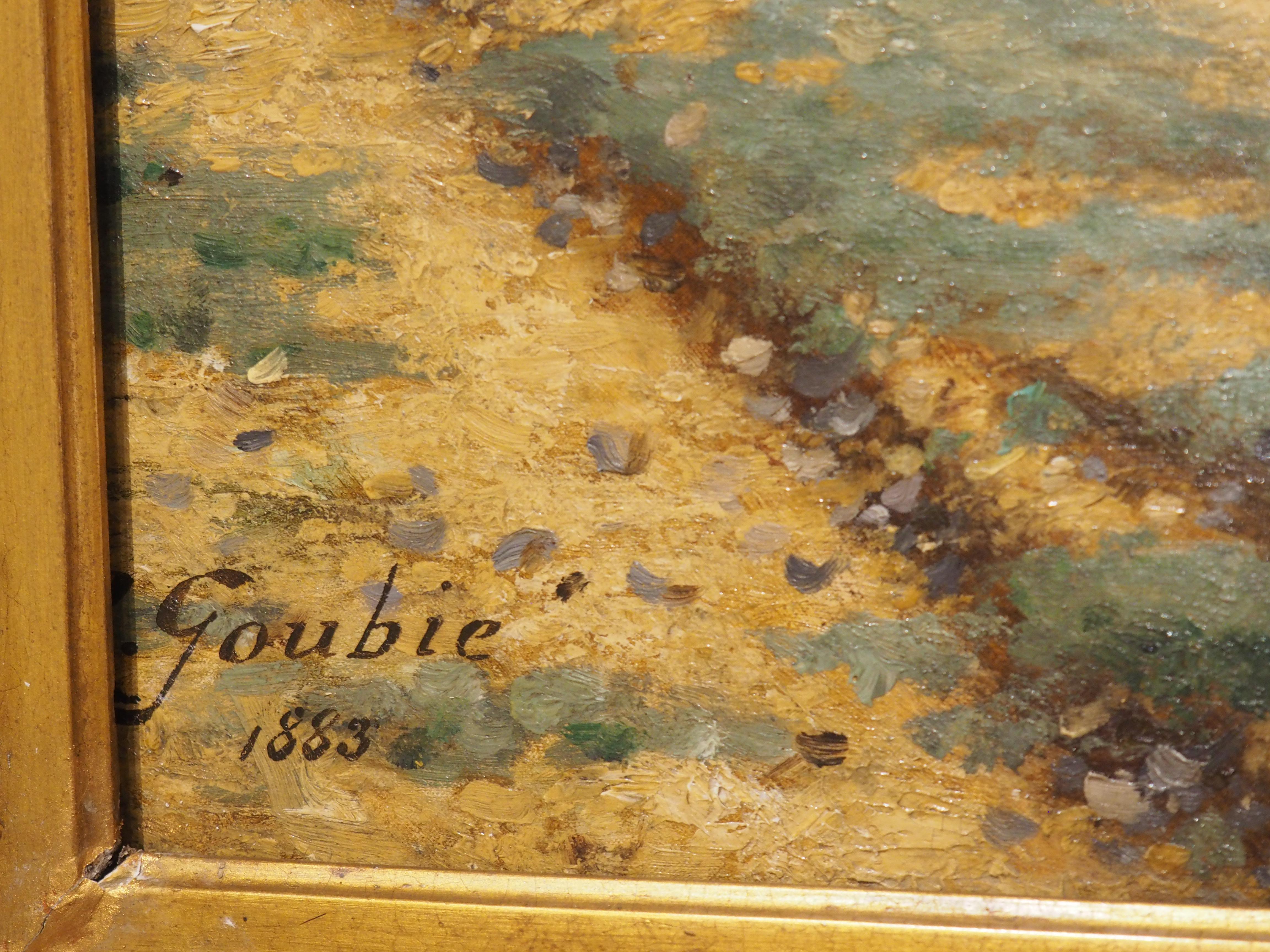 Los caballos nuevos, óleo francés antiguo sobre lienzo de Jean Richard Goubie, París 1883 Fines del siglo XIX