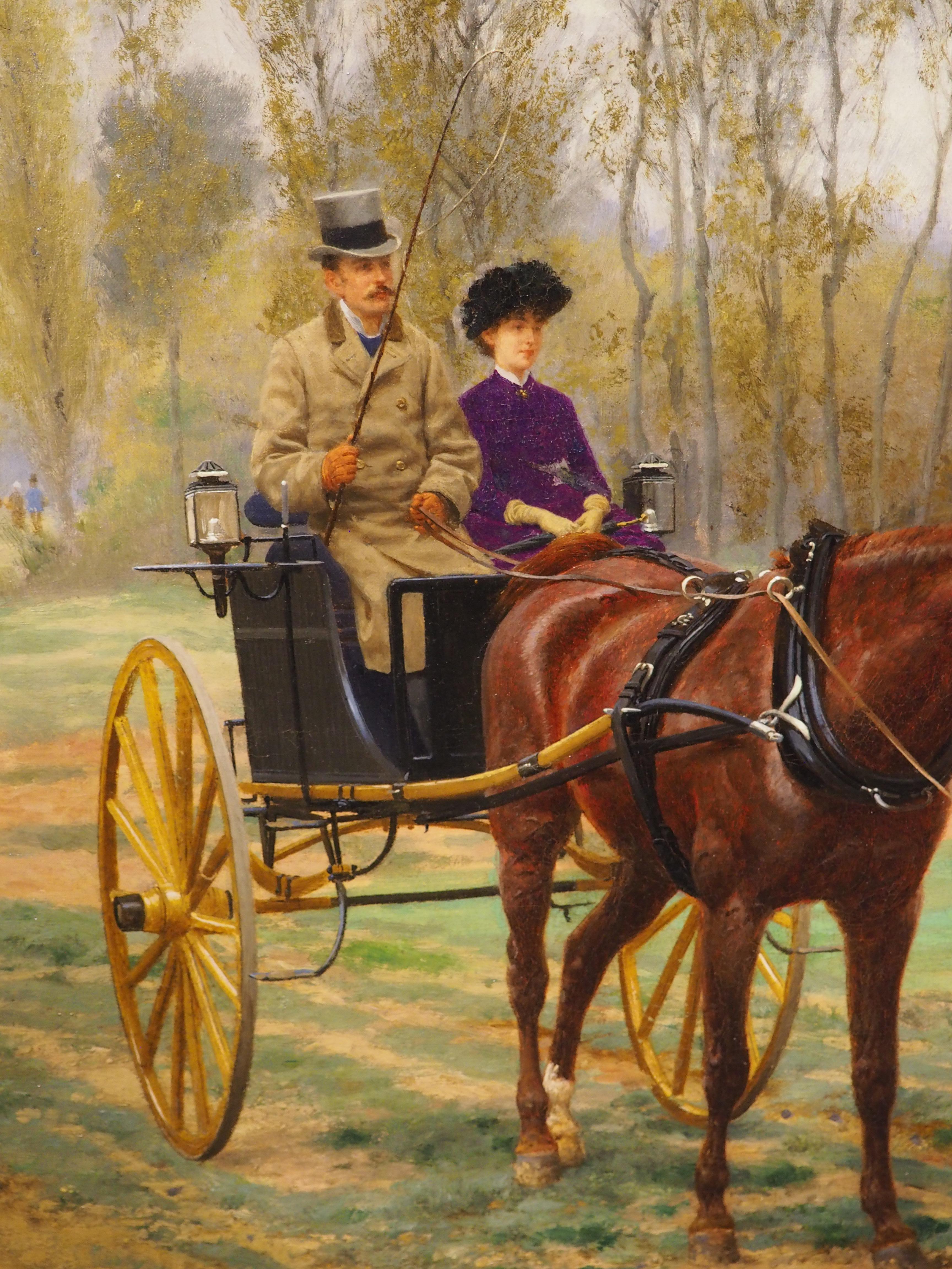 Los caballos nuevos, óleo francés antiguo sobre lienzo de Jean Richard Goubie, París 1883 Lienzo