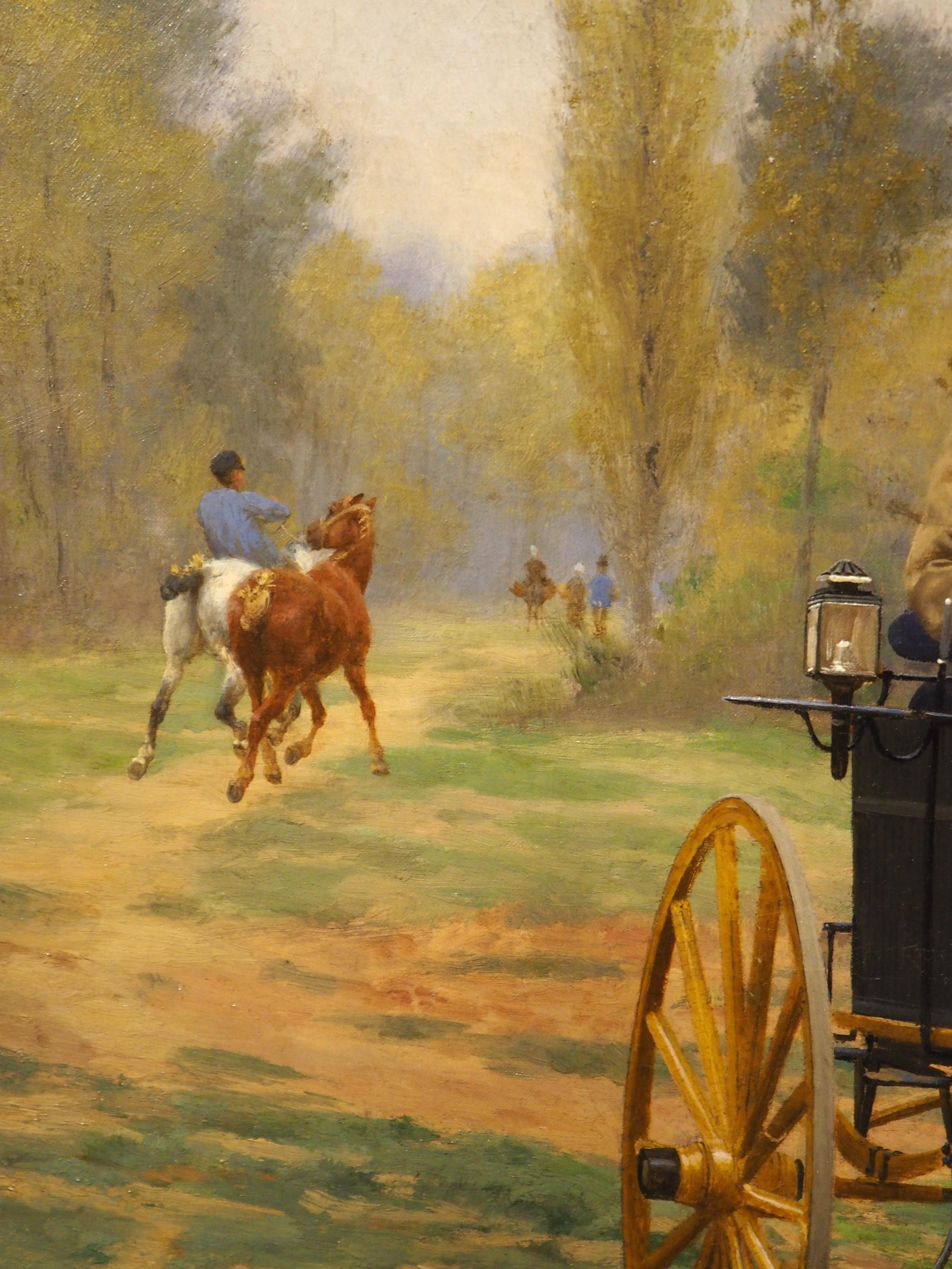 Los caballos nuevos, óleo francés antiguo sobre lienzo de Jean Richard Goubie, París 1883 1