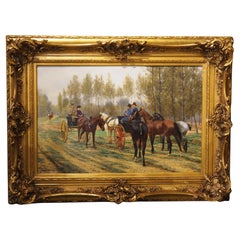 Los caballos nuevos, óleo francés antiguo sobre lienzo de Jean Richard Goubie, París 1883