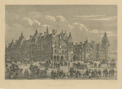 The New Law Courts, Strand, Victorian London, Antique Engraving, circa 1882