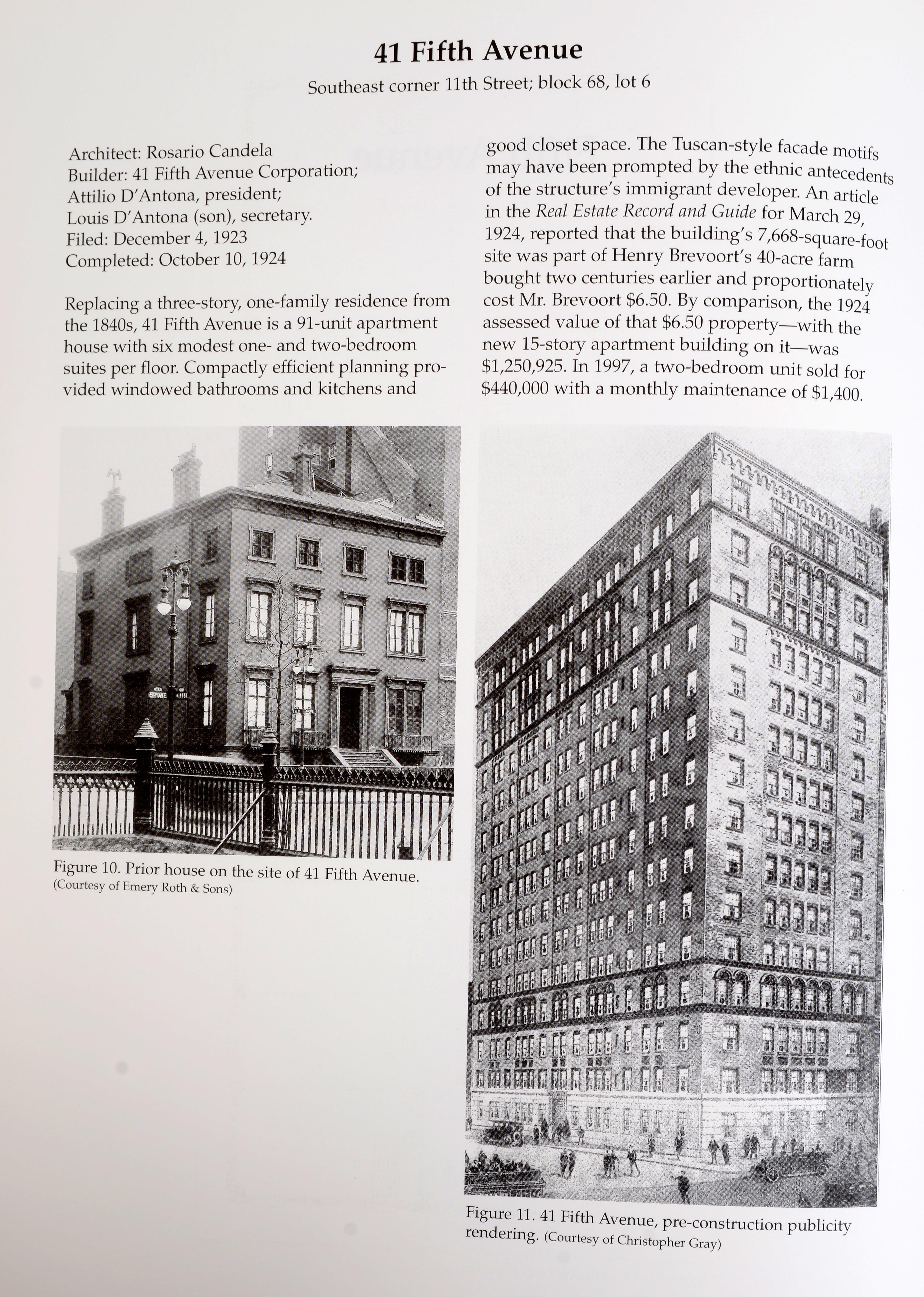 The New York Apartment Houses of Rosario Candela and James Carpenter: A Descriptive Catalogue, by Andrew Alpern. New York, Acanthus Press 2001. 1st Ed hardcover with dust jacket. The supreme addresses of choice in New York are on Park Avenue and